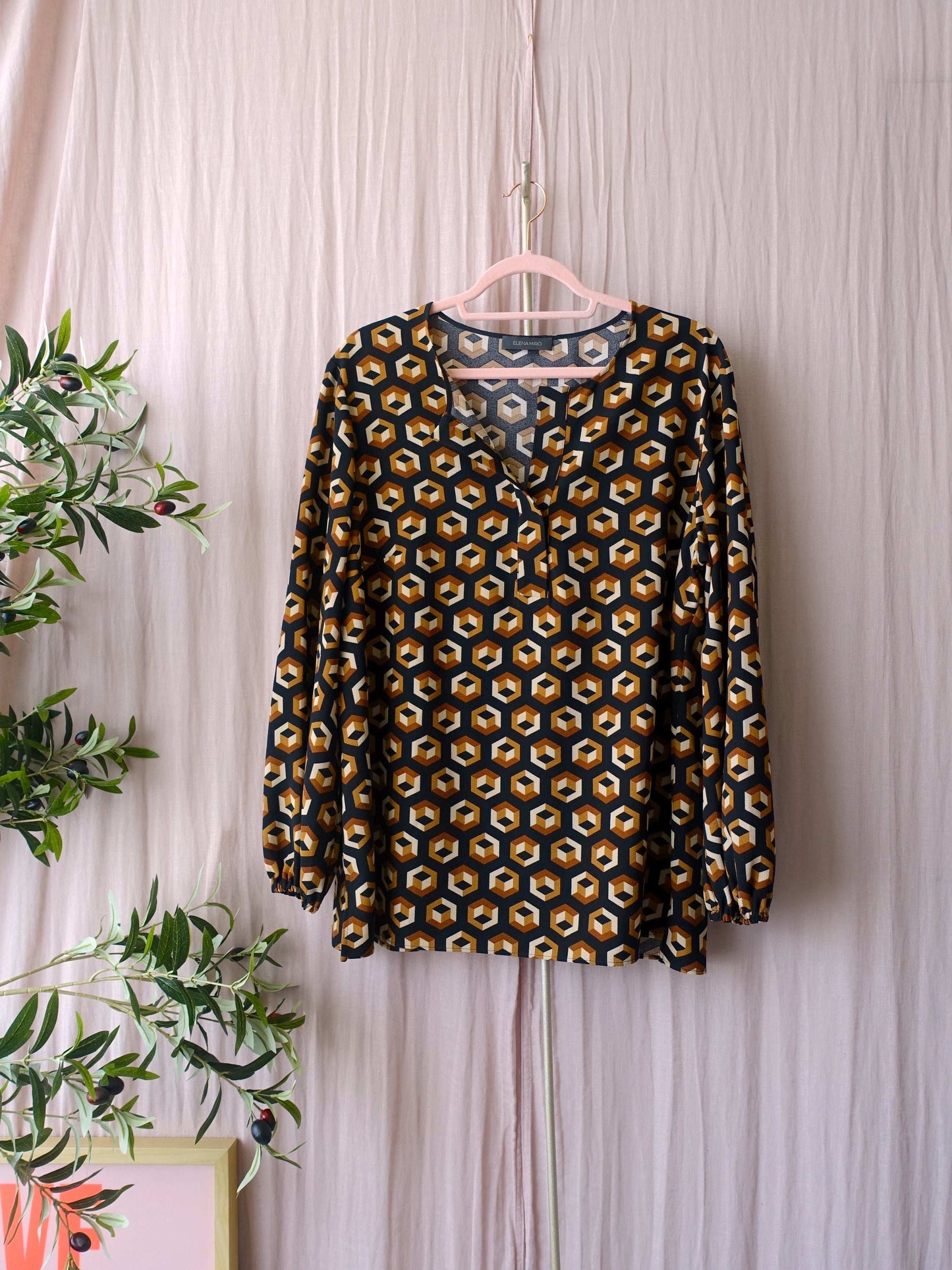 Elena Mirò graphic print top cognac / zwart