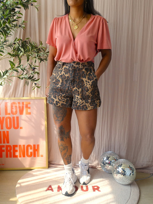 FRNCH high waist leopard denim shorts
