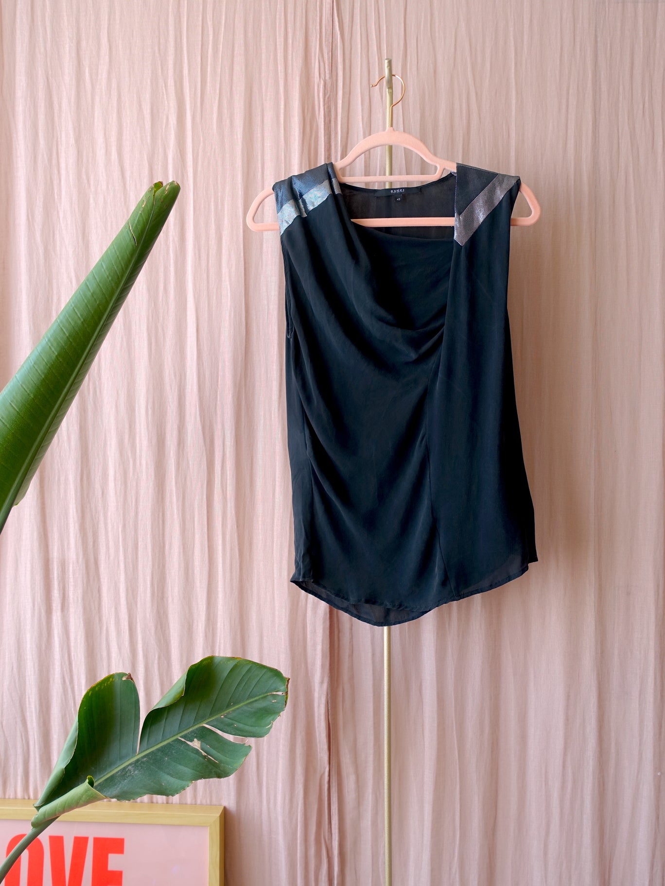 Gucci silk asymmetric waterfall top zwart