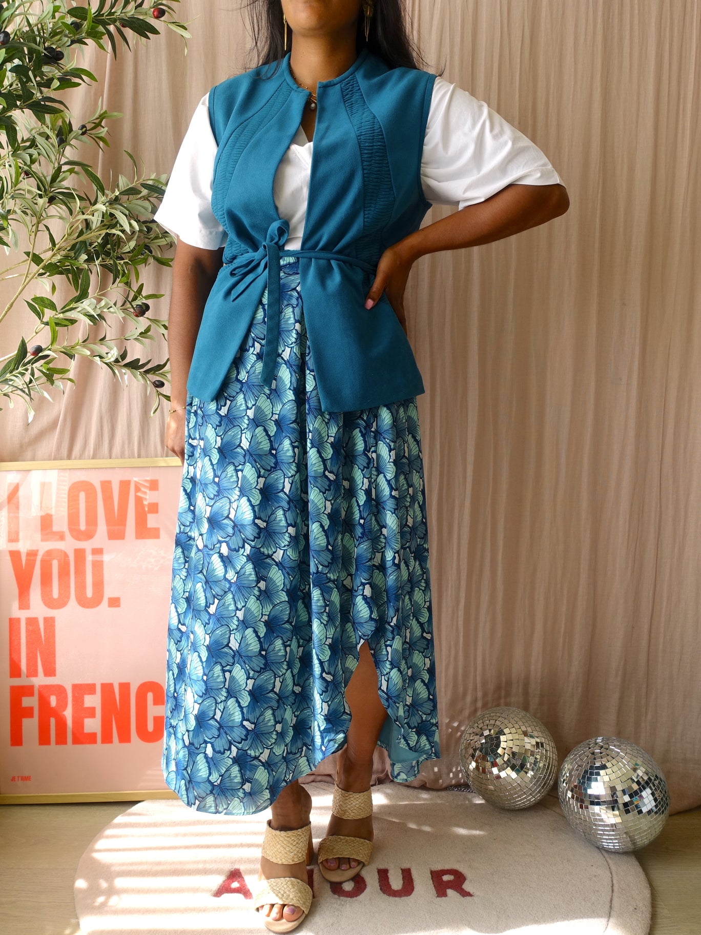 Vintage 80's suedine gilet teal green