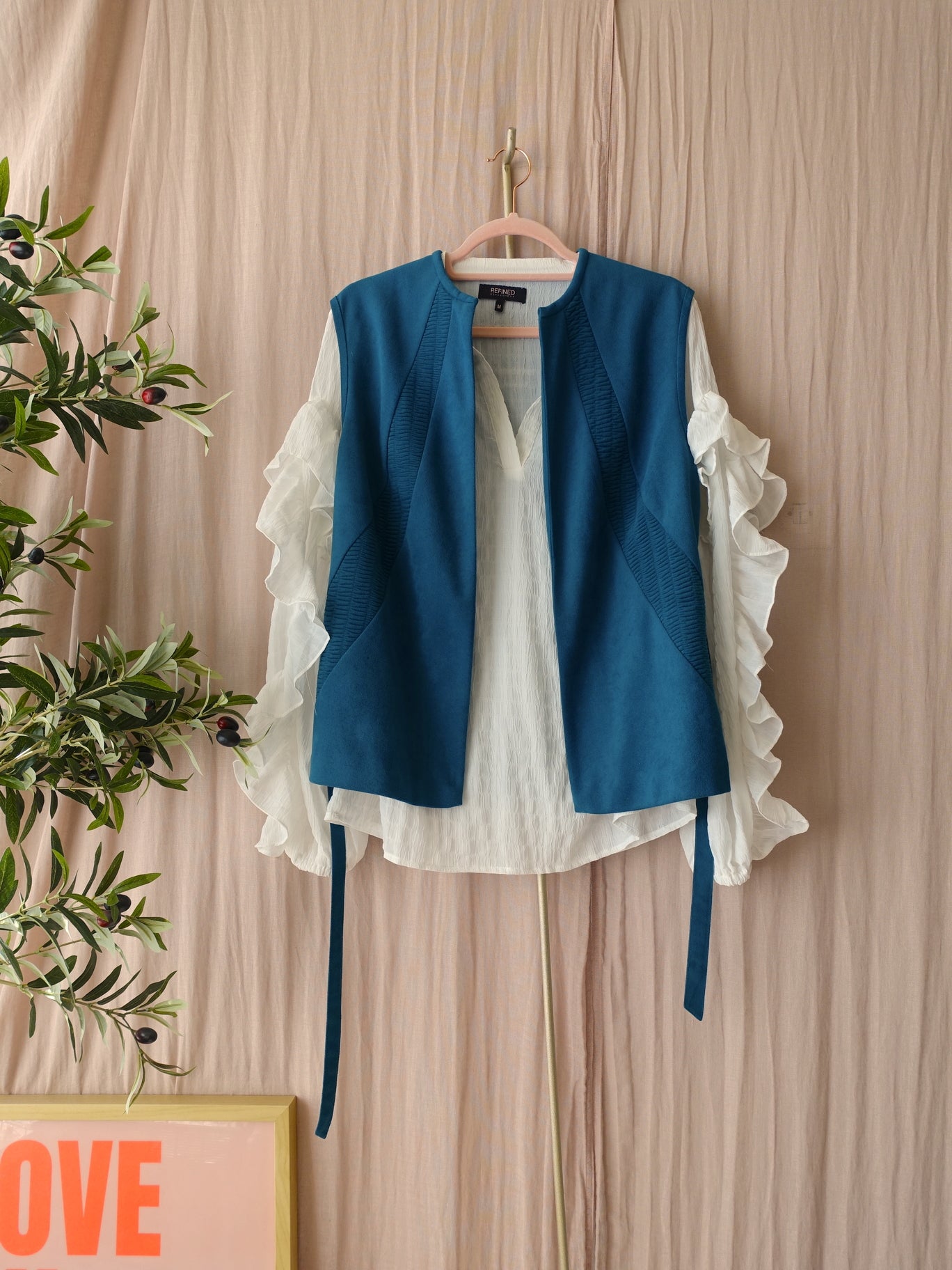 Vintage 80's suedine gilet teal green