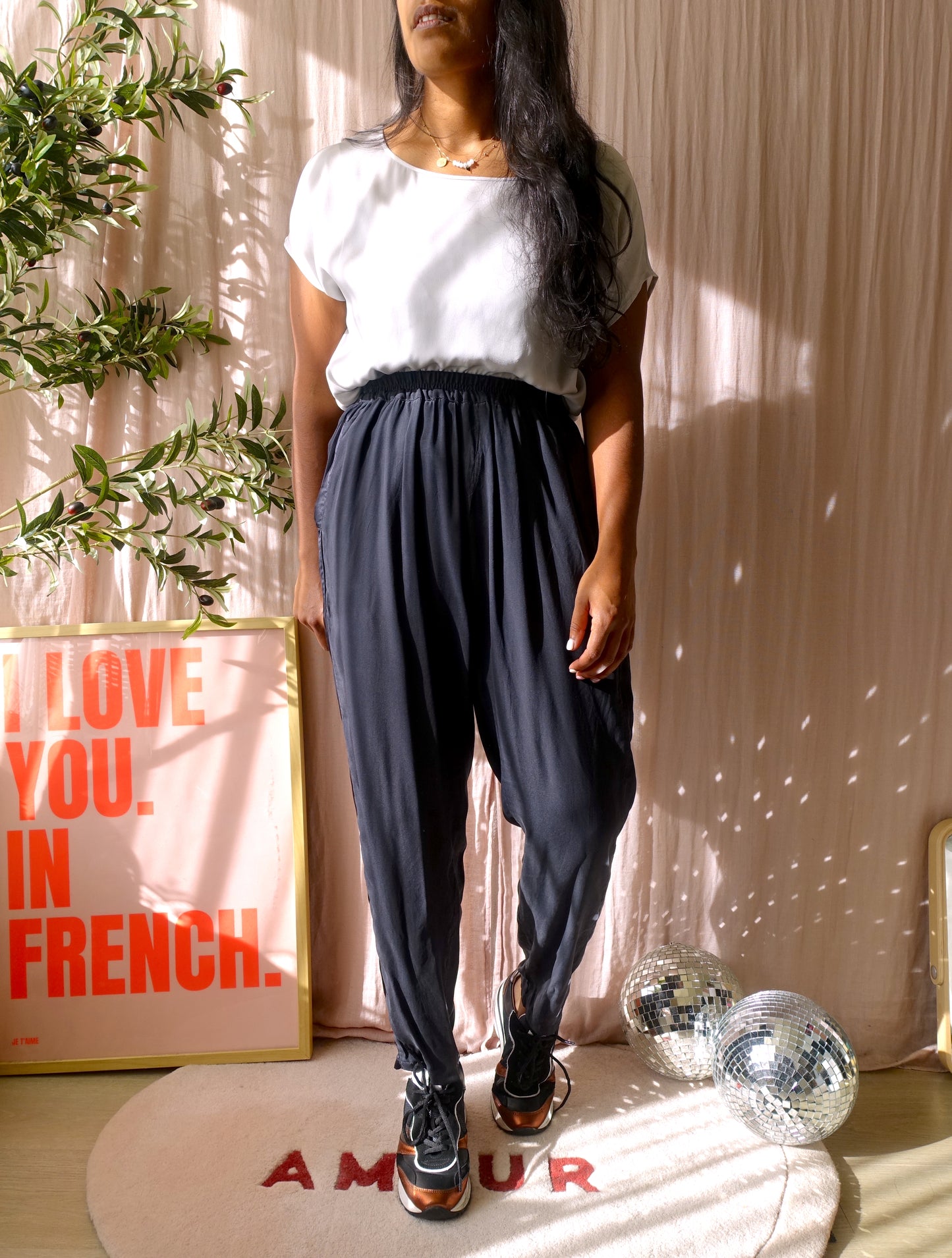 Femmes du Sud silk tapered pantalon zwart
