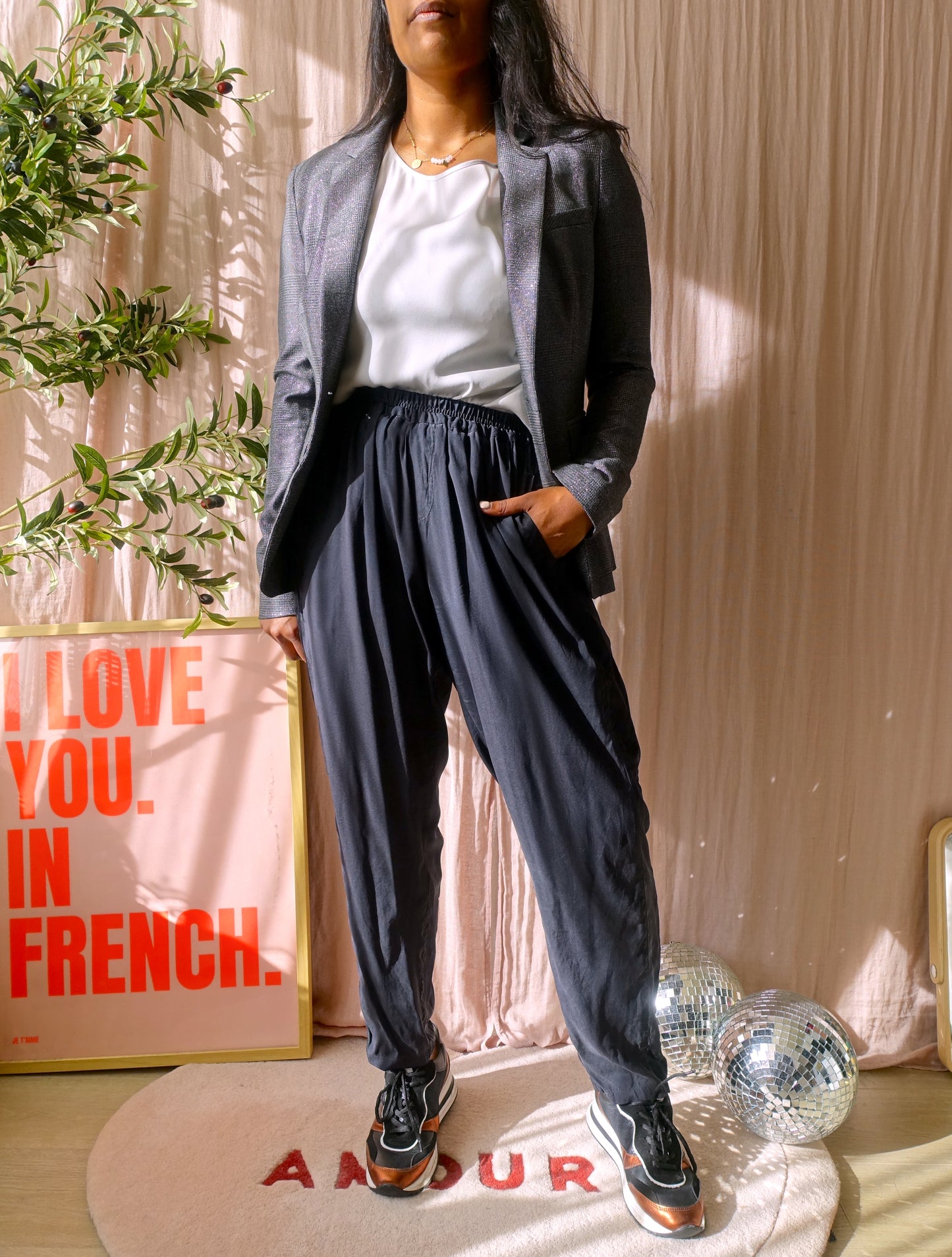 Femmes du Sud silk tapered pantalon zwart