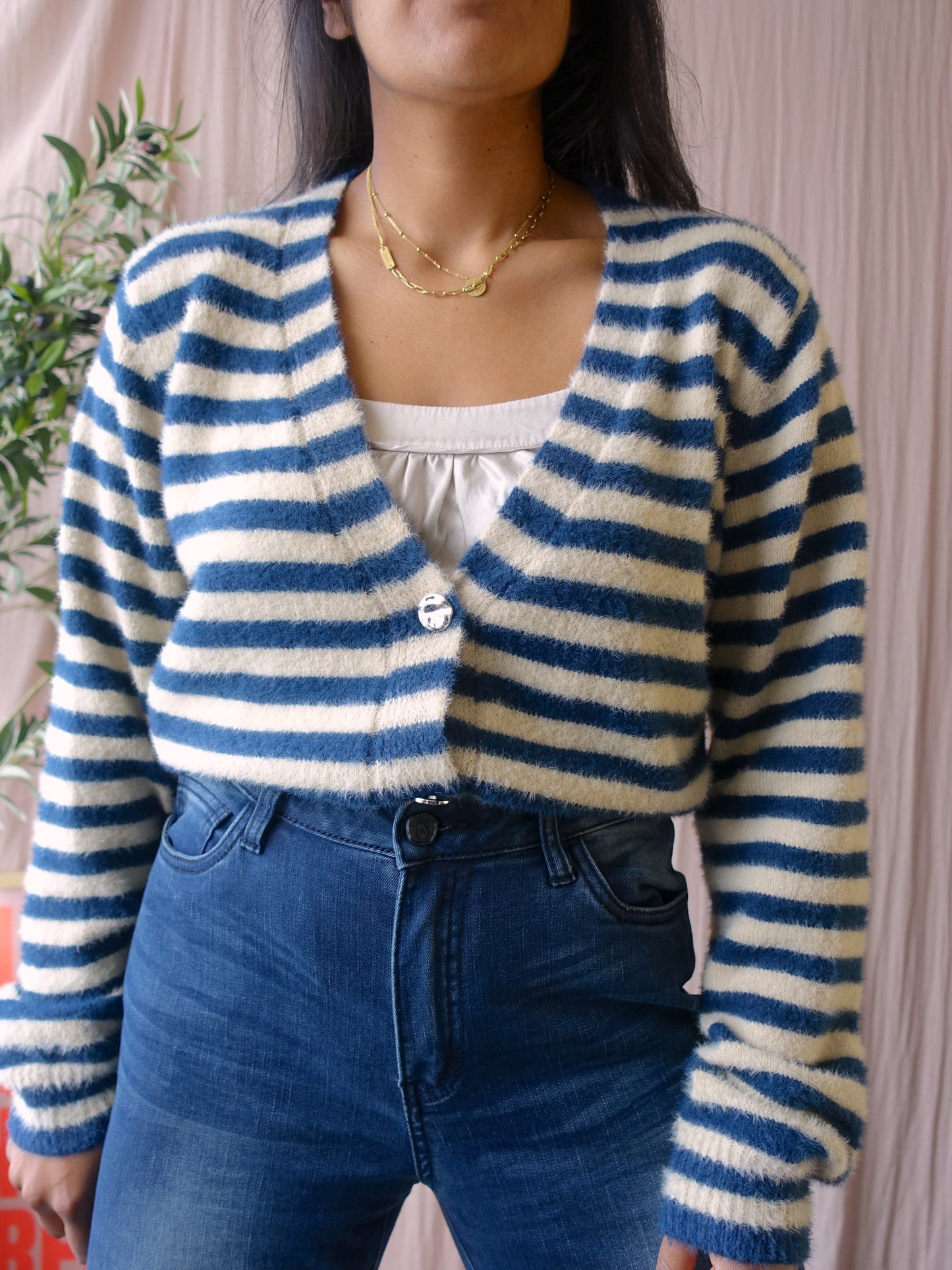 Andco Woman badu cardigan ecru / indigo blue
