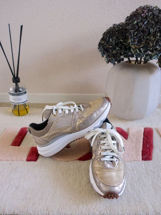 Floris van Bommel curvi lederen sneakers taupe gold