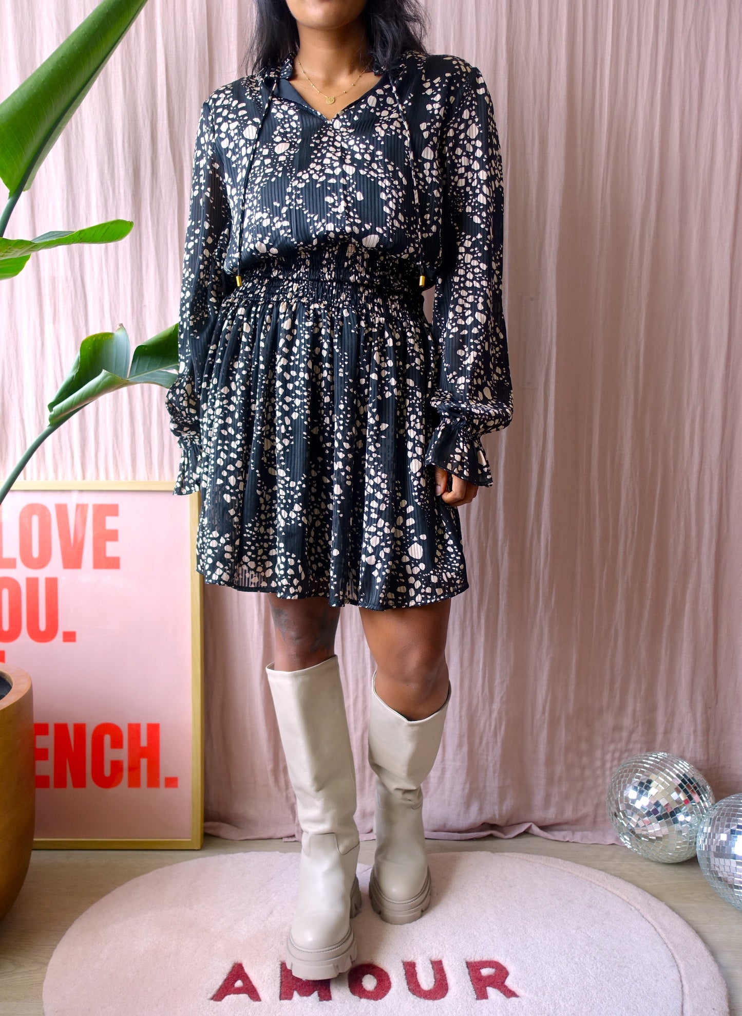Freebird happy friday dress zwart / creme