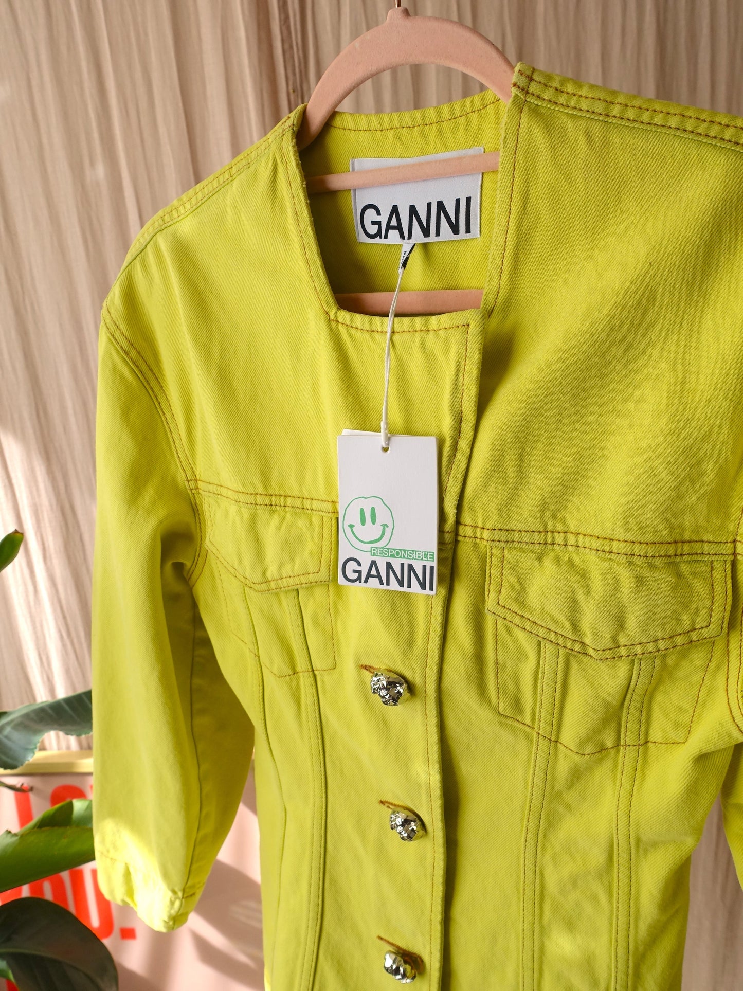 Ganni dressed denim jacket blazing yellow