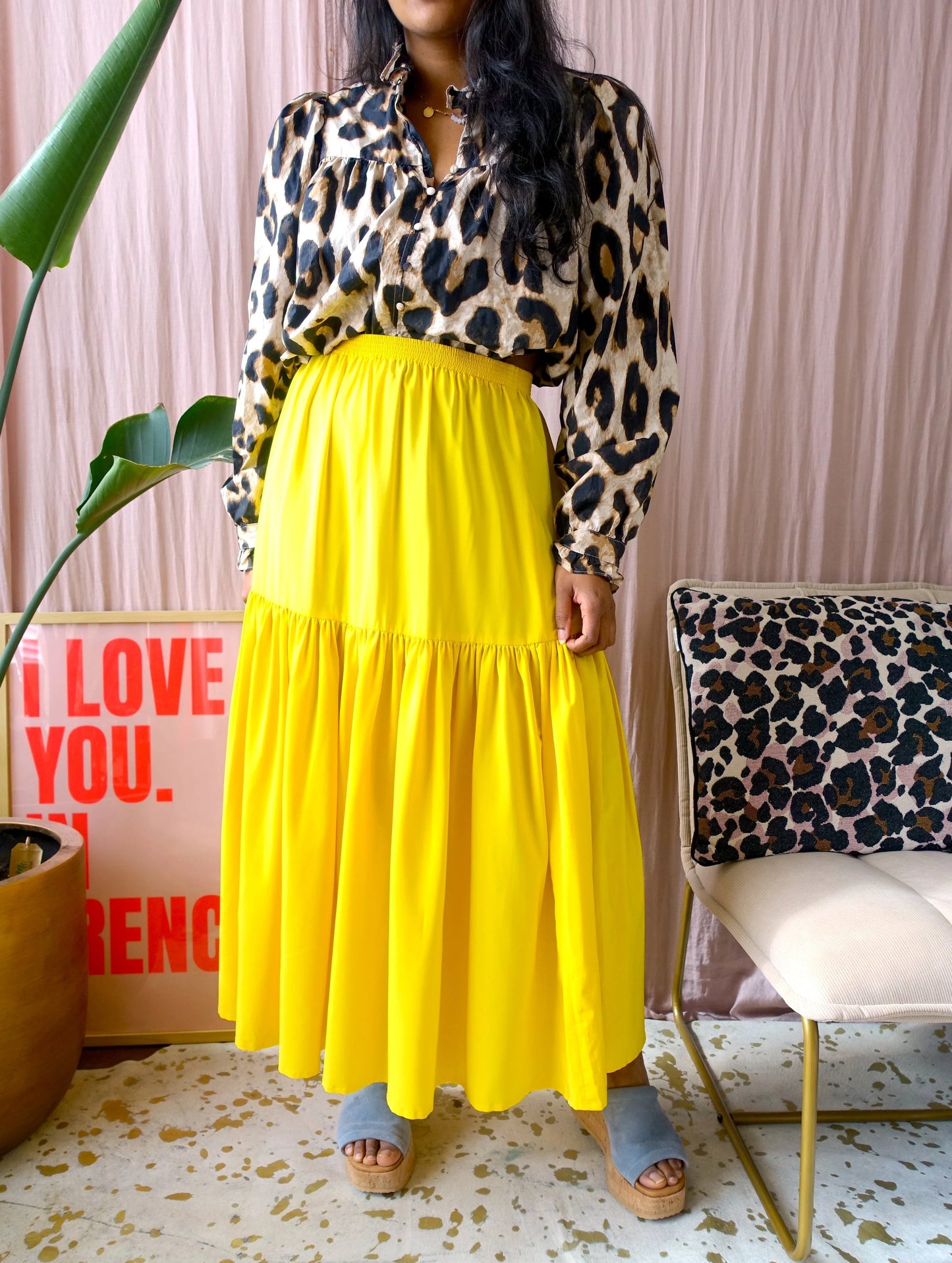 LaDress midi high rise rok geel