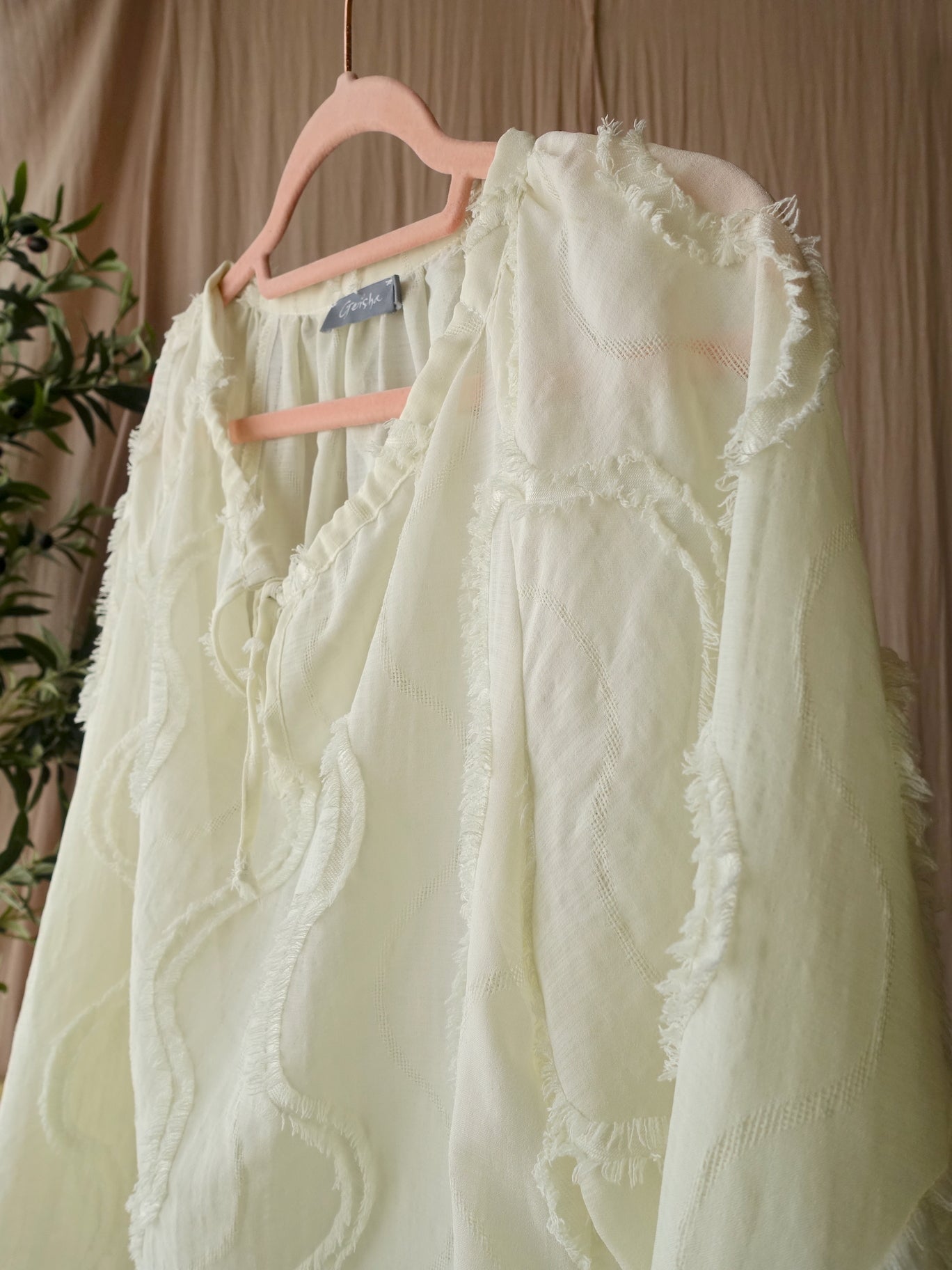 Geisha frill detail bohemian top ecru