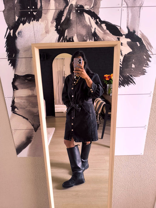 H&M premium high leather riding boots jet black