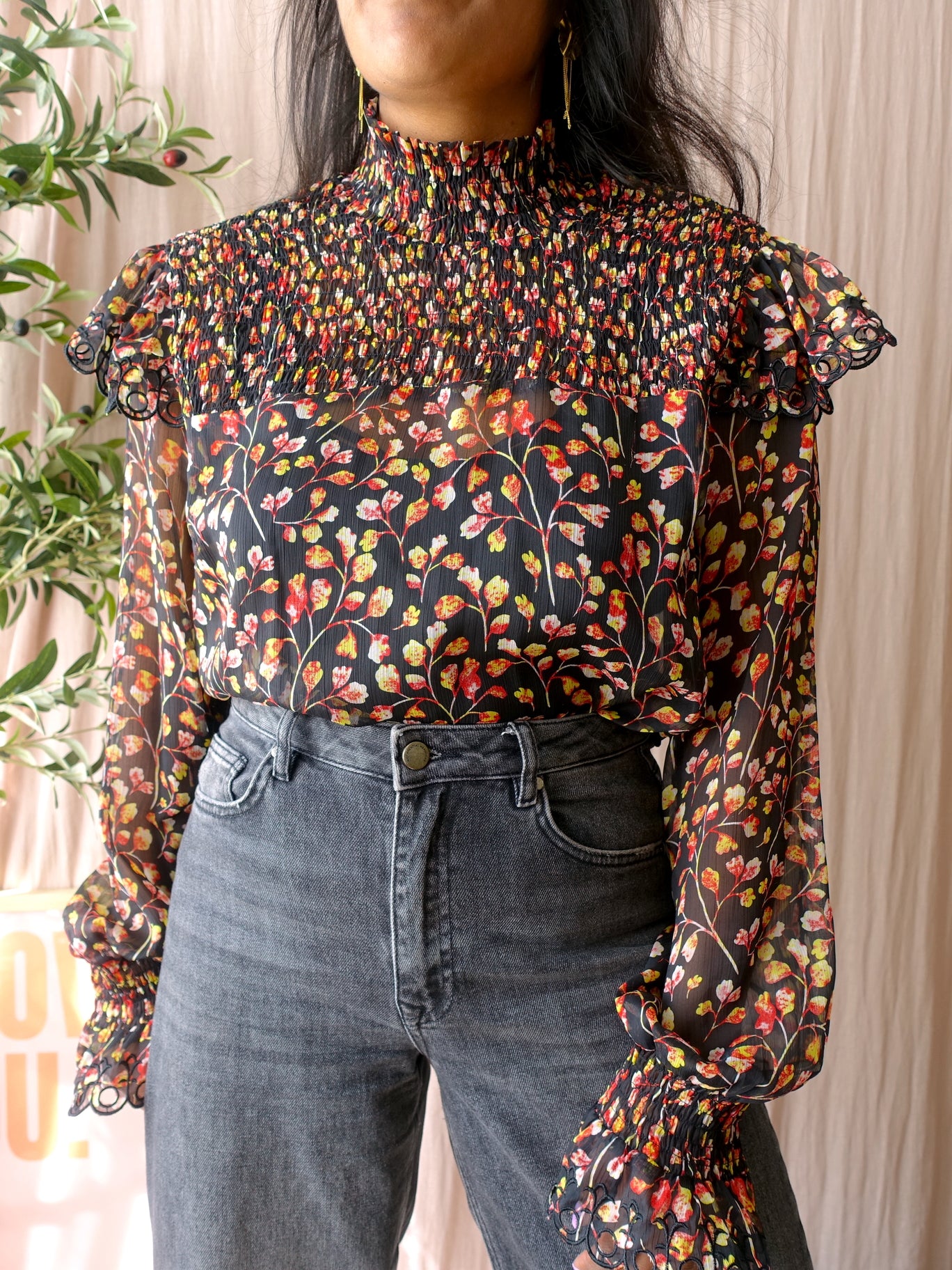Harper & Yve embroidered ruches top