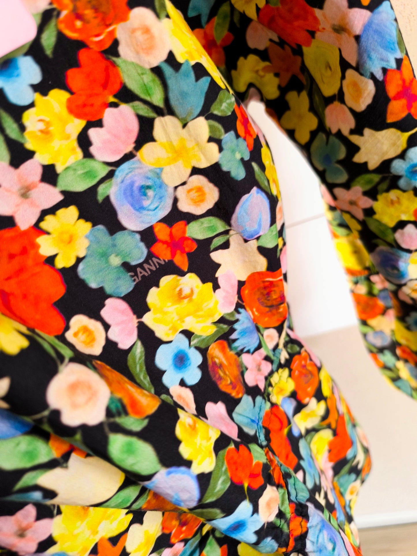Ganni organic cotton puff sleeve bouquet top