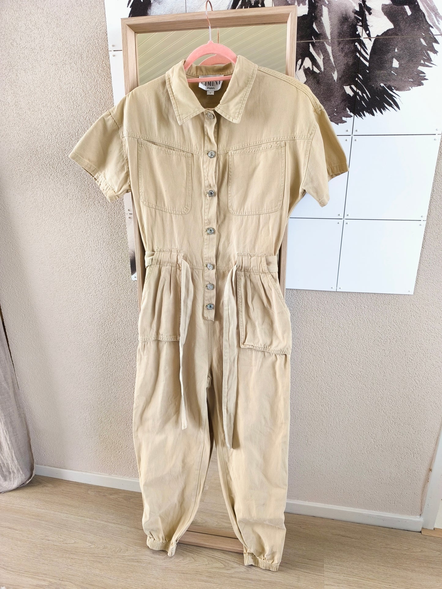 Denim boiler jumpsuit beige