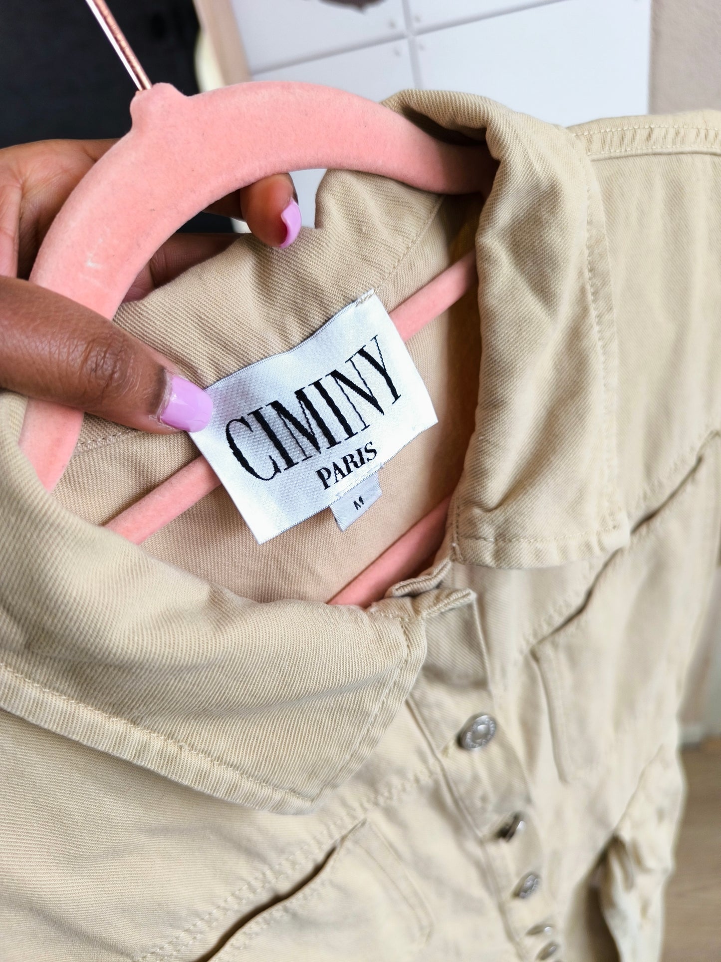 Denim boiler jumpsuit beige
