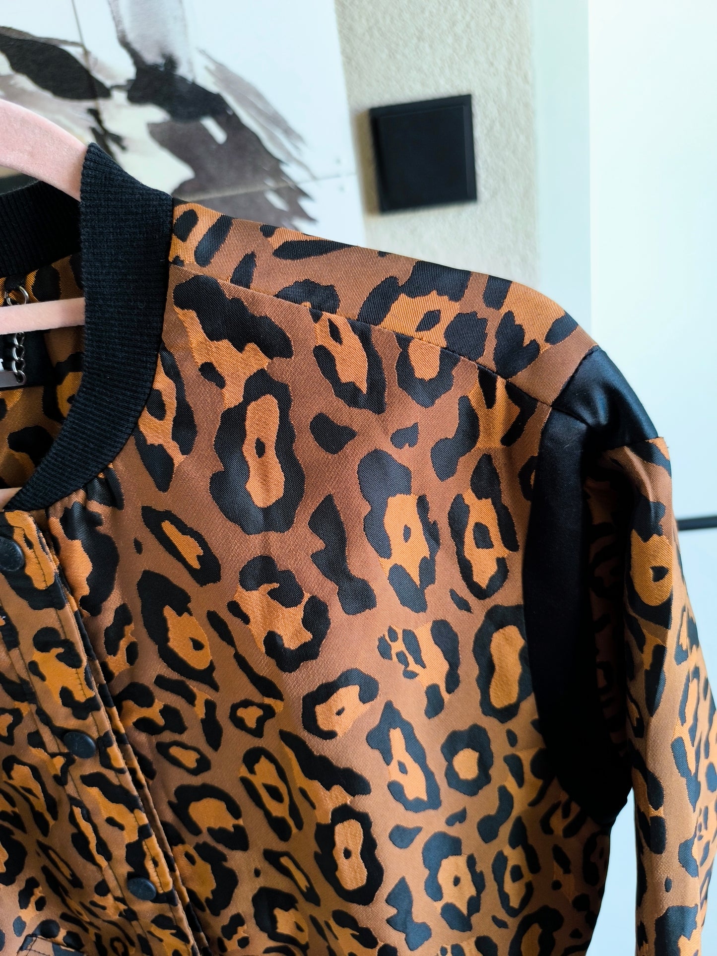 Shoeby jacquard leopard cropped bomber