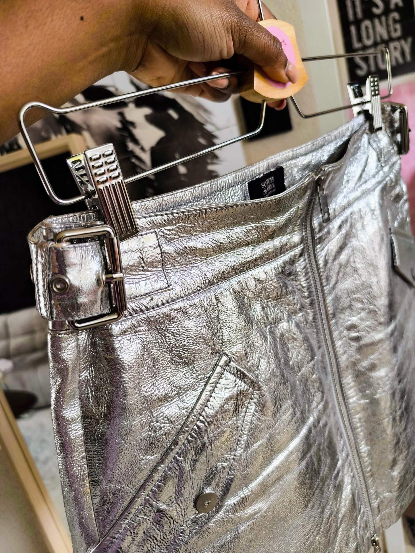 Scotch & Soda premium metallic leather rok zilver