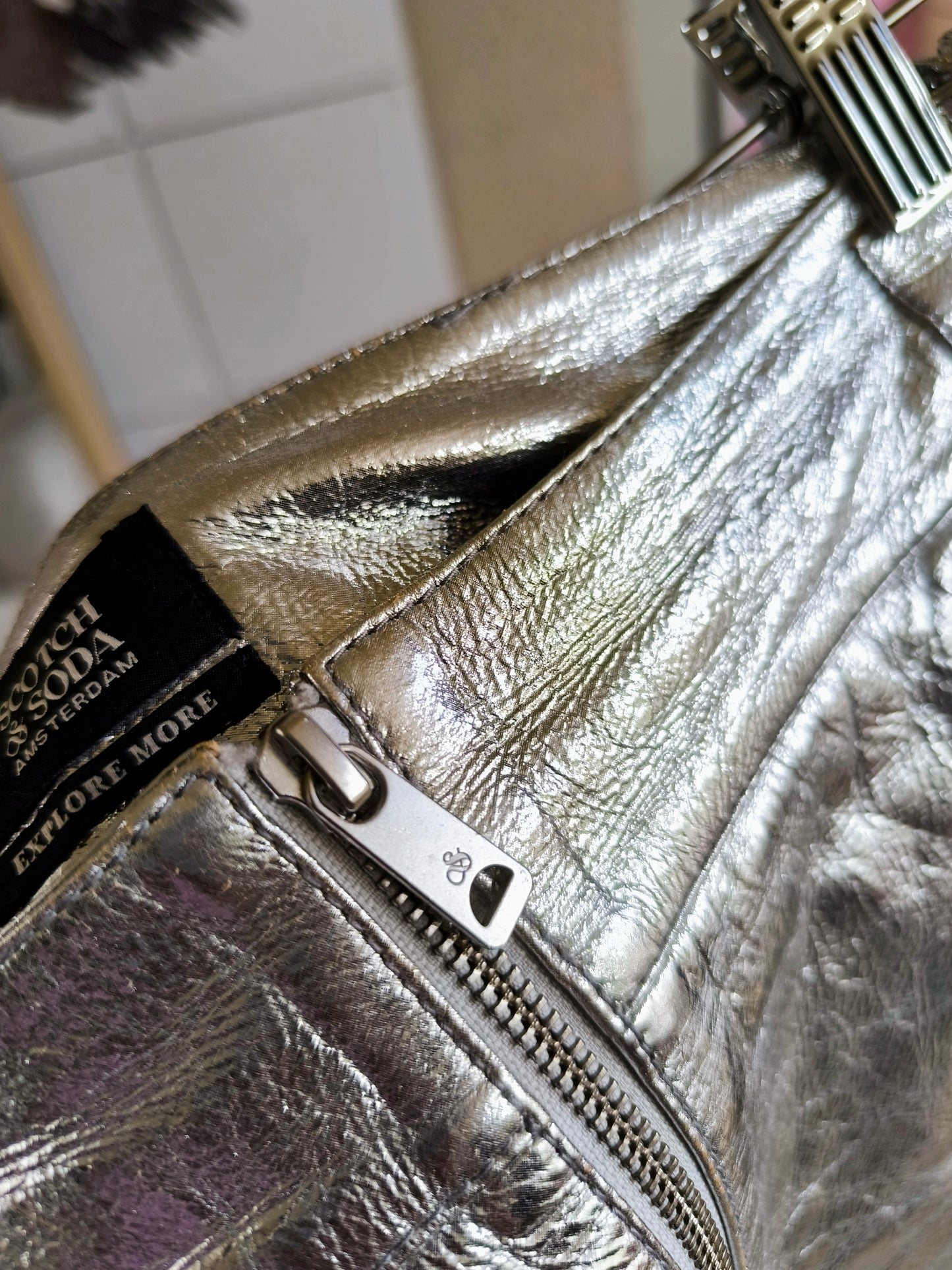 Scotch & Soda premium metallic leather rok zilver