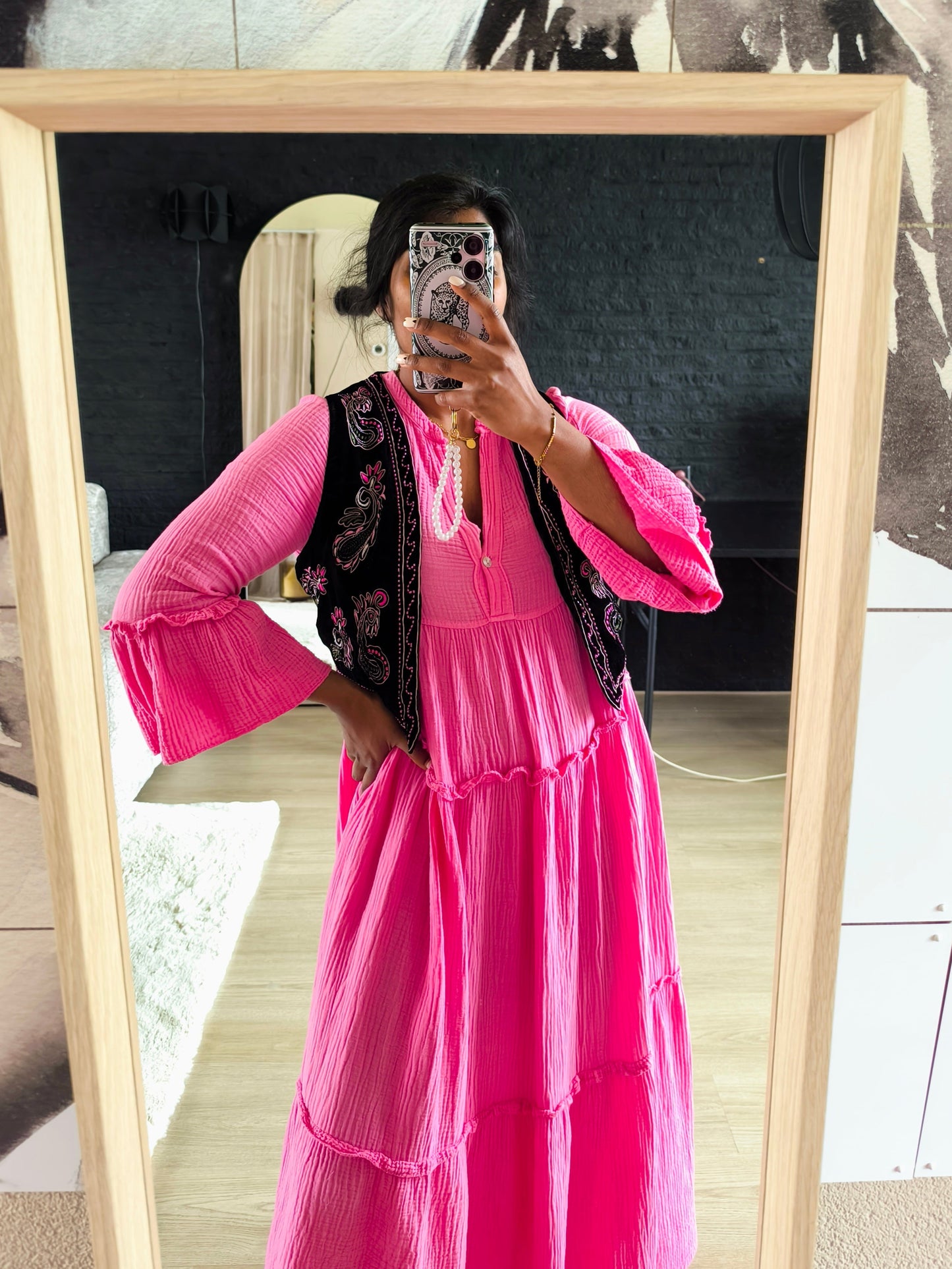 Costes velvet embroidered gilet zwart