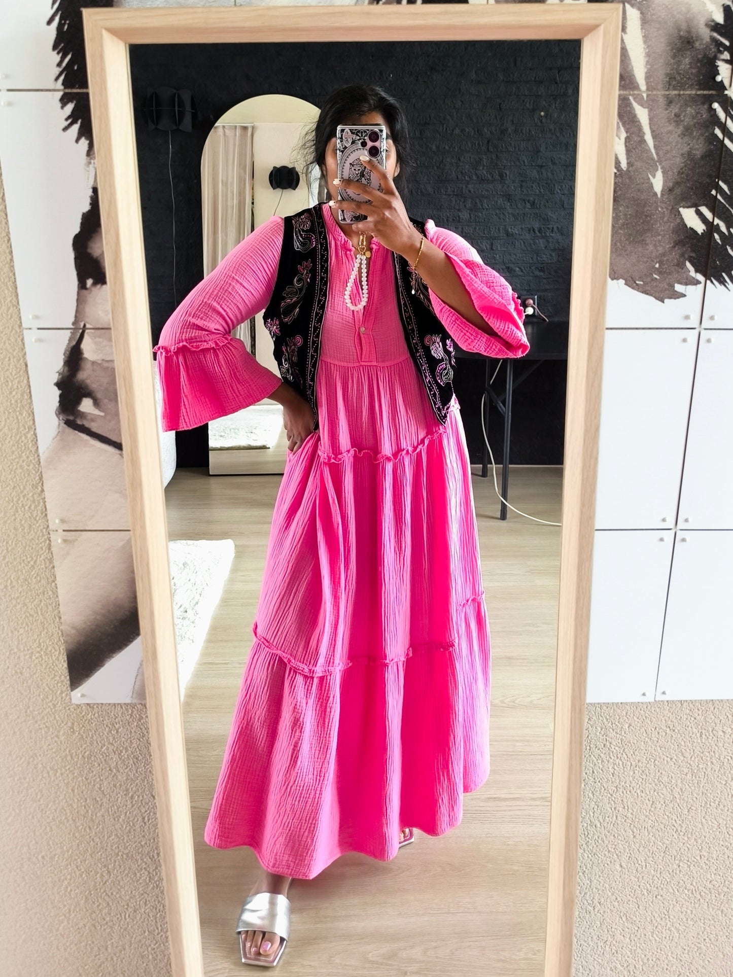 Costes velvet embroidered gilet zwart
