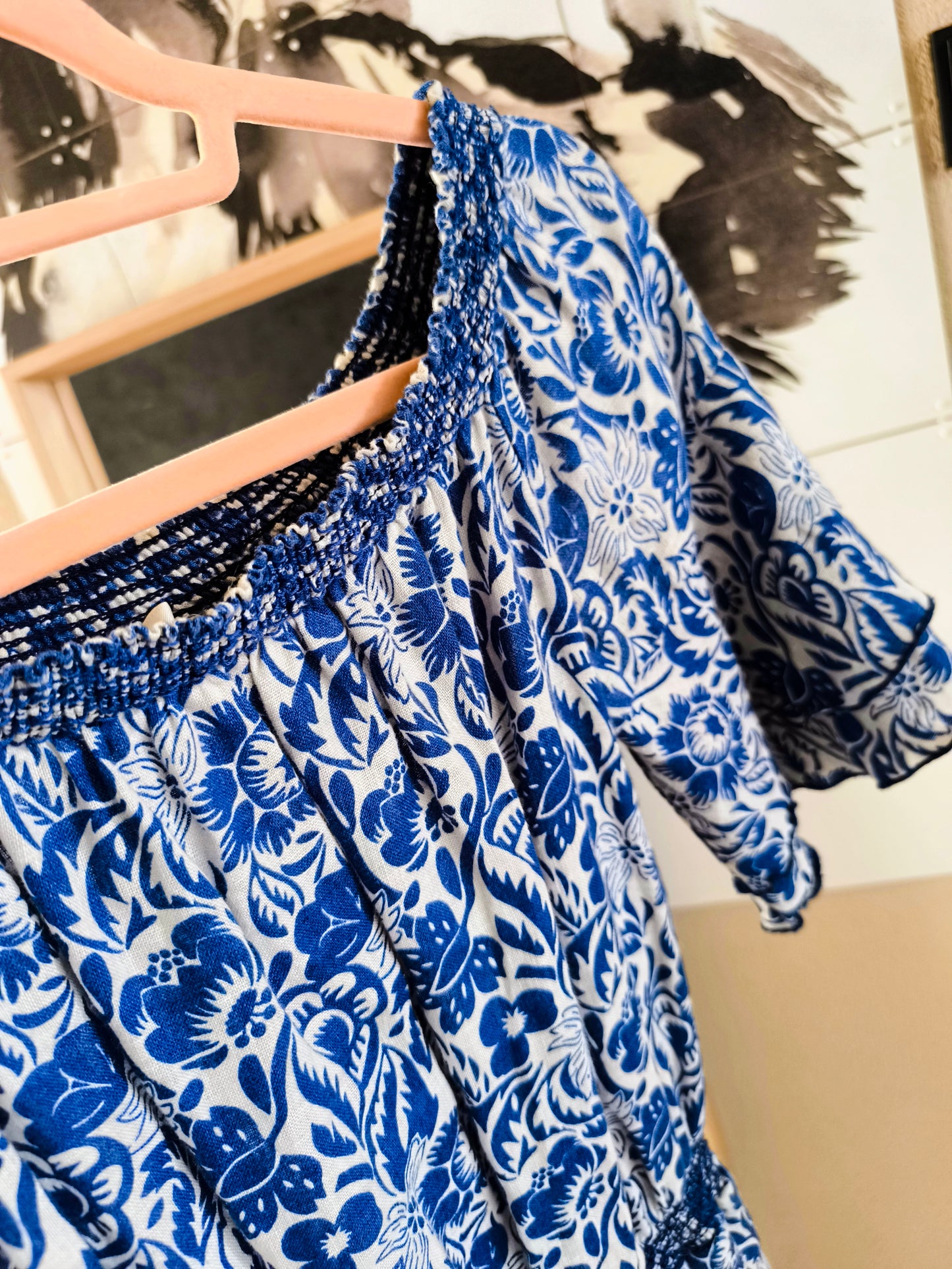 Pepe Jeans linnen playsuit offshoulder kobalt / wit