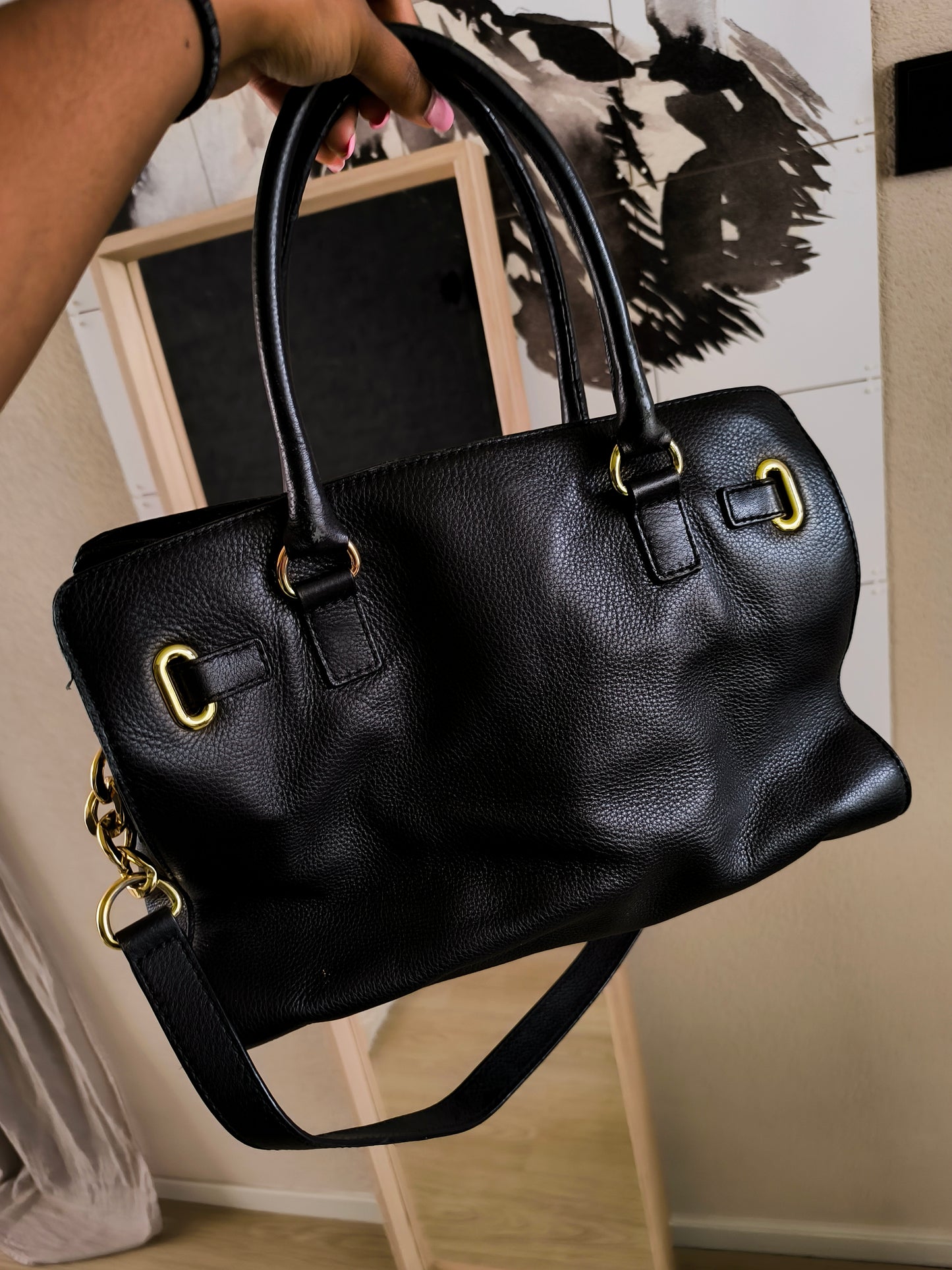 Michael Kors Hamilton east west large soft leather satchel tote black