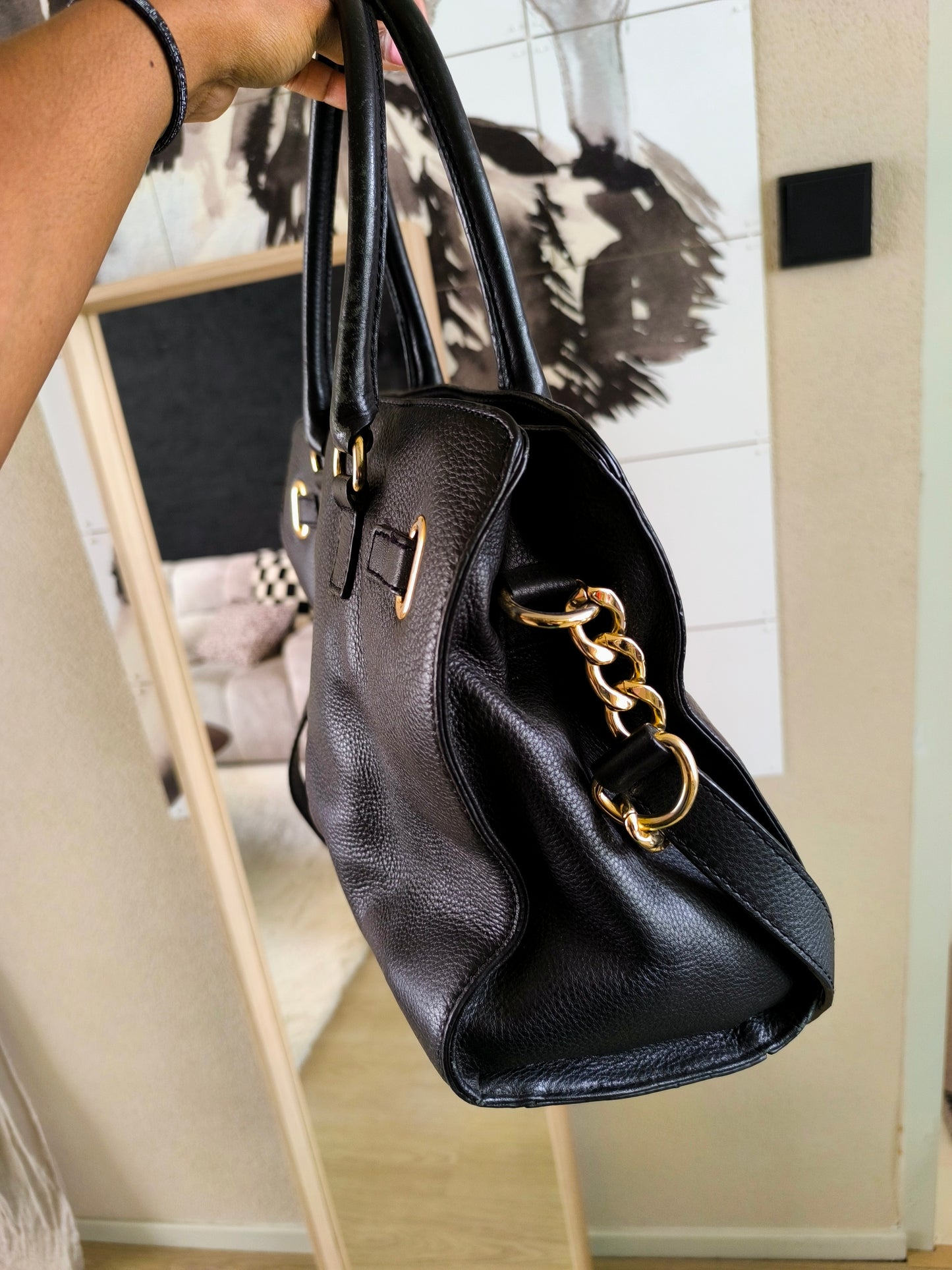 Michael Kors Hamilton east west large soft leather satchel tote black