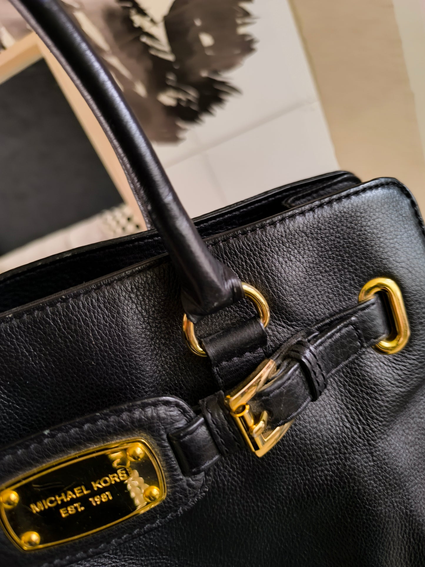 Michael Kors Hamilton east west large soft leather satchel tote black