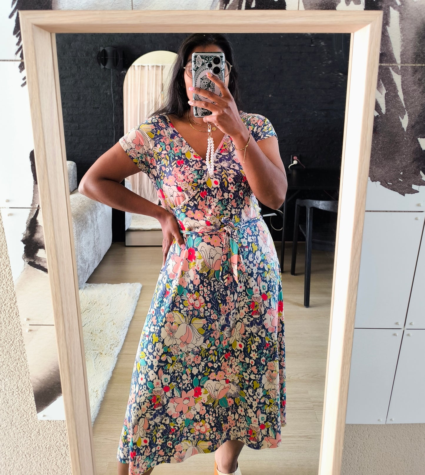 King Louie floral print midi stretch jurk