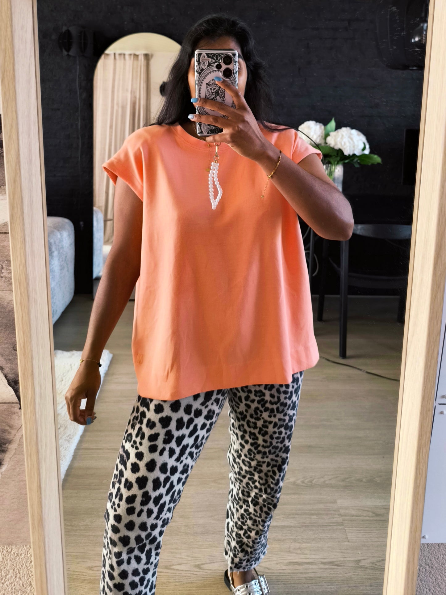 Inwear Issa shoulder padded modal top peach