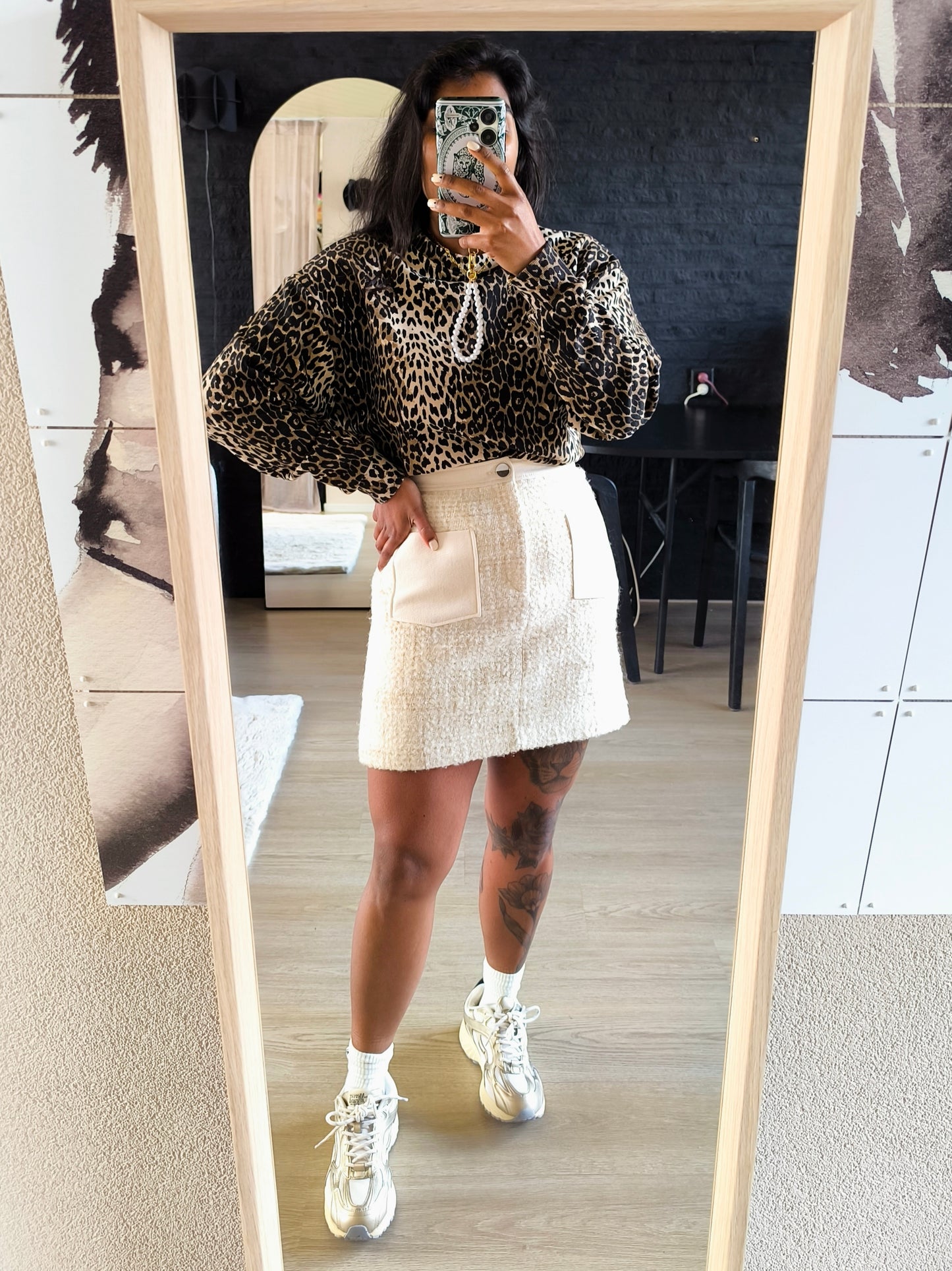Ba&sh Filea bouclé tweed rok ecru