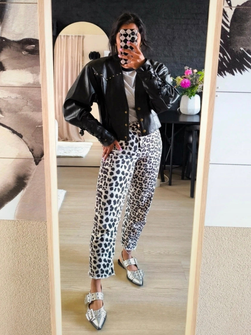 Vintage Prestige uniek lederen jack met studs zwart