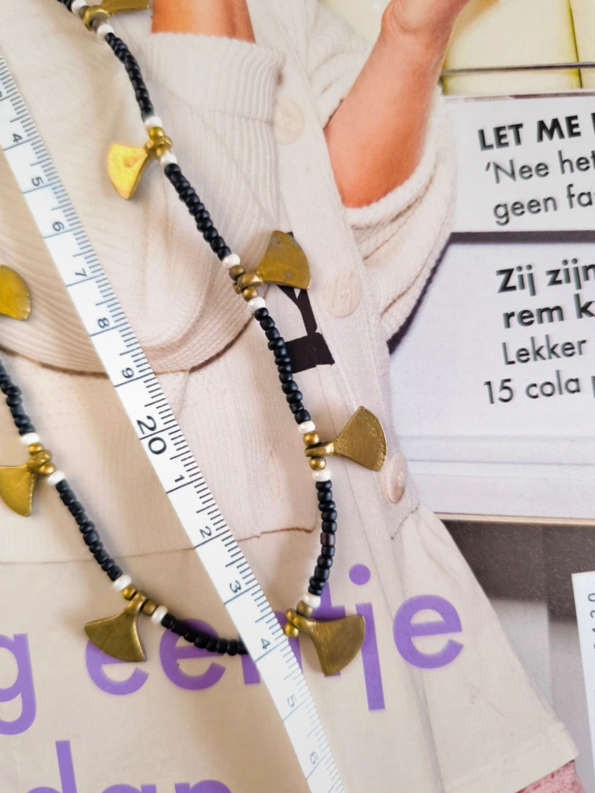À la beads & messing ketting zwart / goud