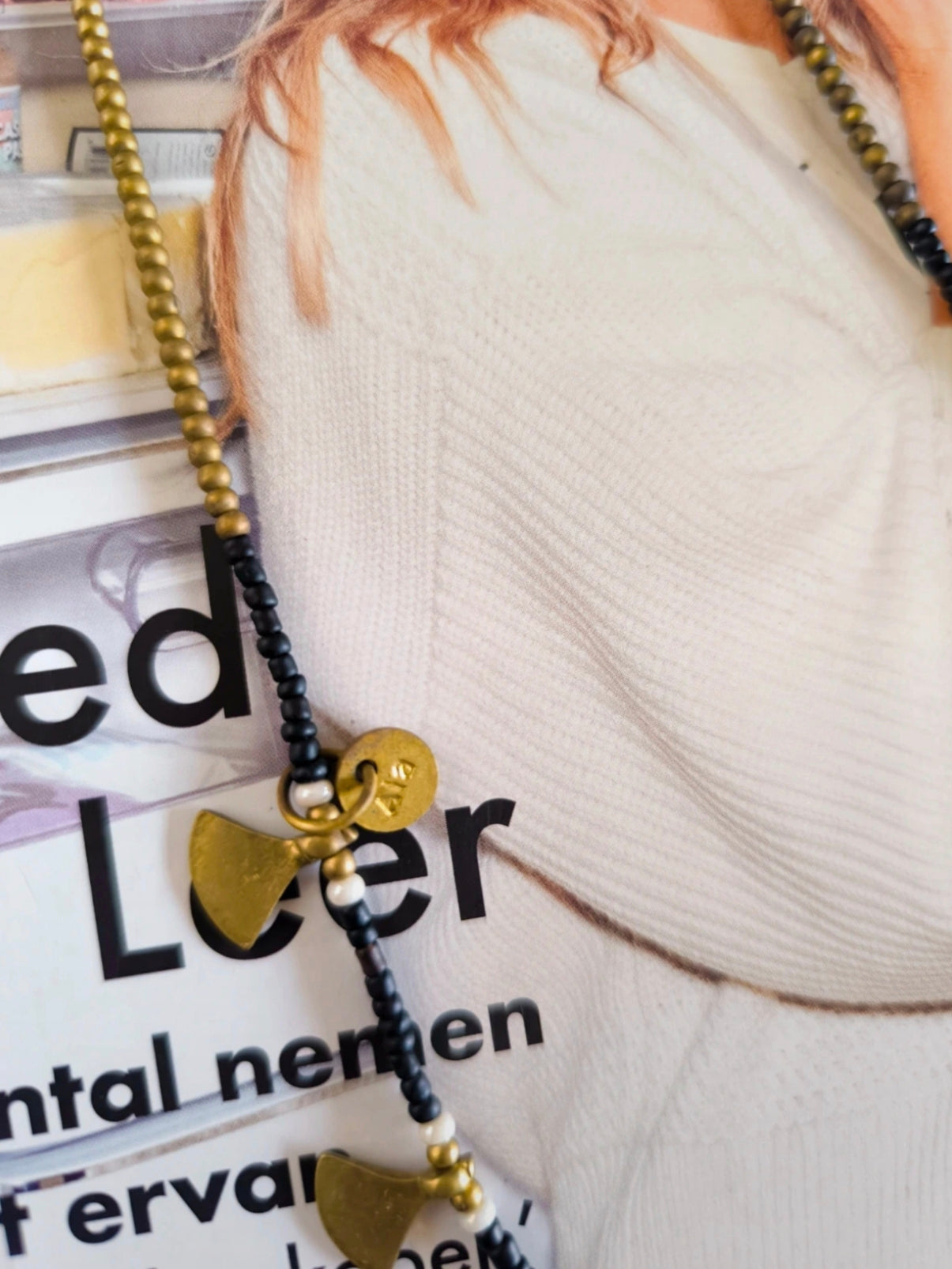 À la beads & messing ketting zwart / goud