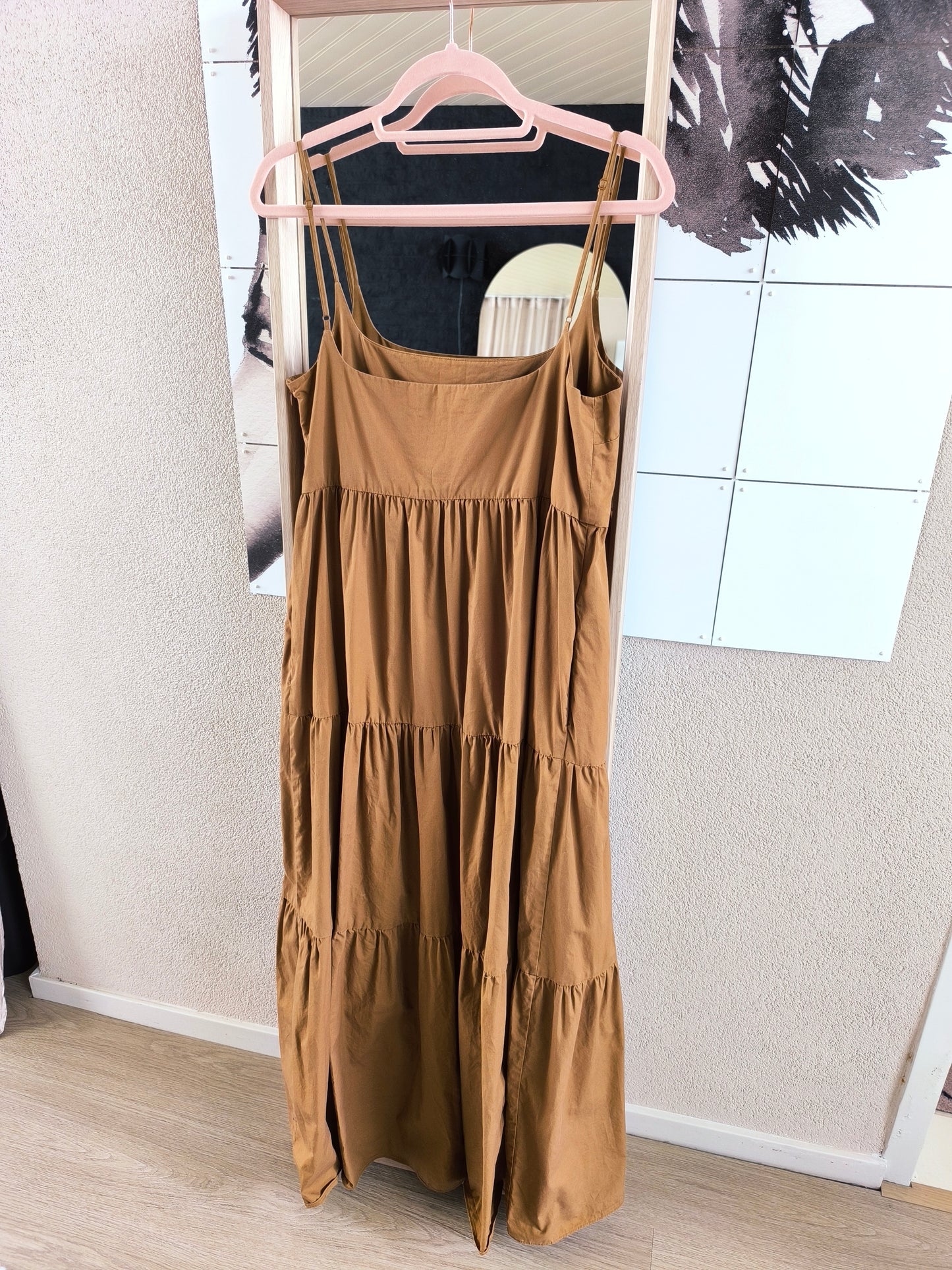 Zara popline cotton bohemian jurk cognac