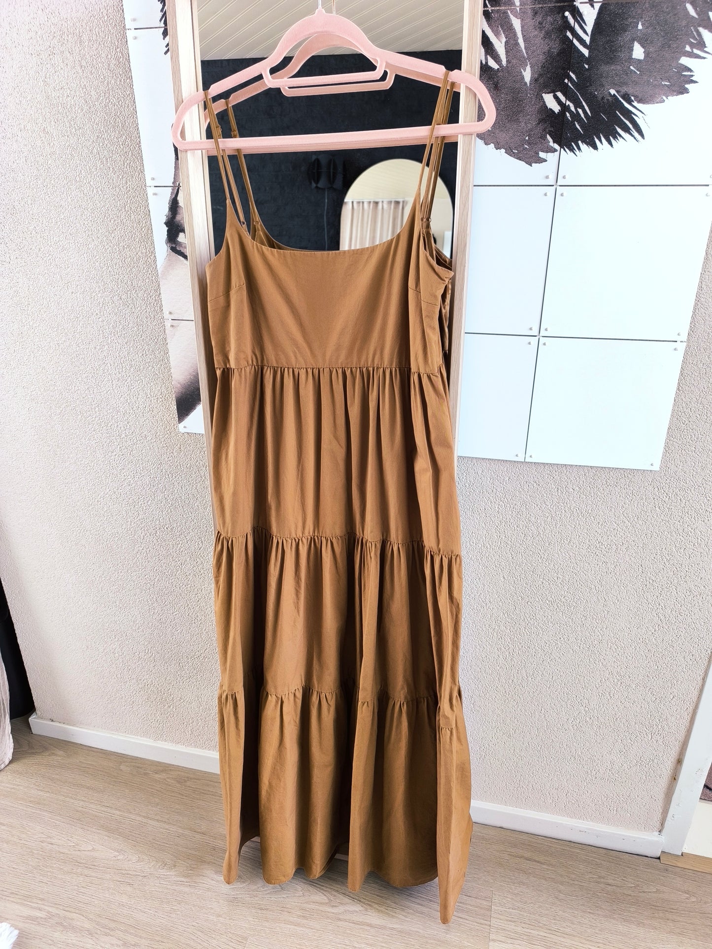Zara popline cotton bohemian jurk cognac