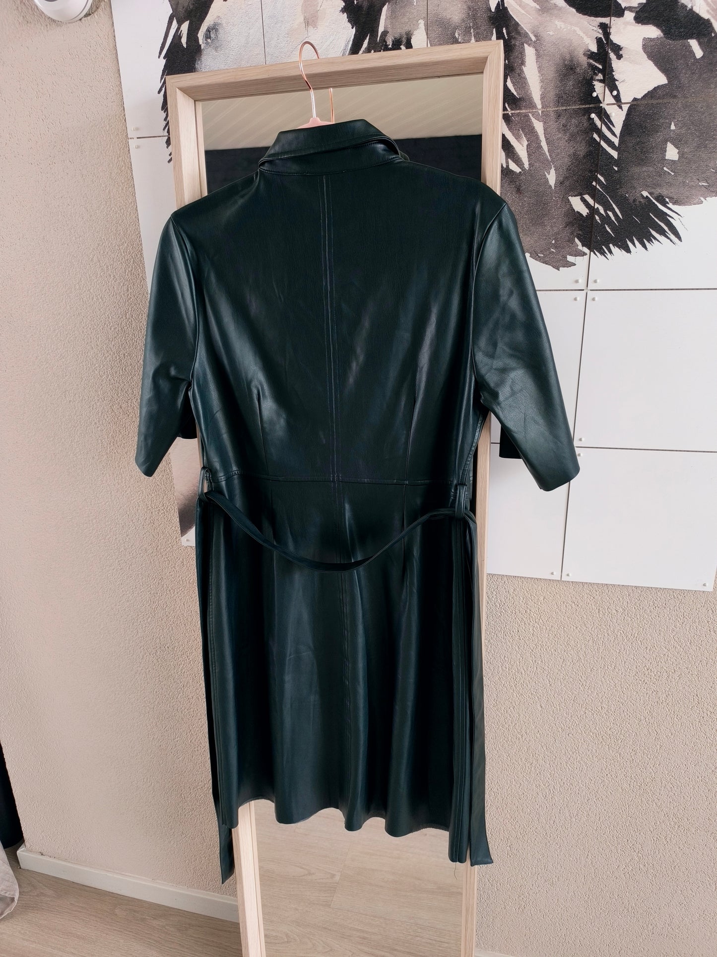 Modström vegan leather fit & flare jurk bottle green