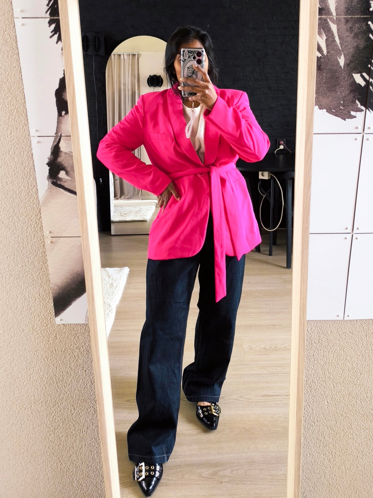 Zara belted blazer fuchsia