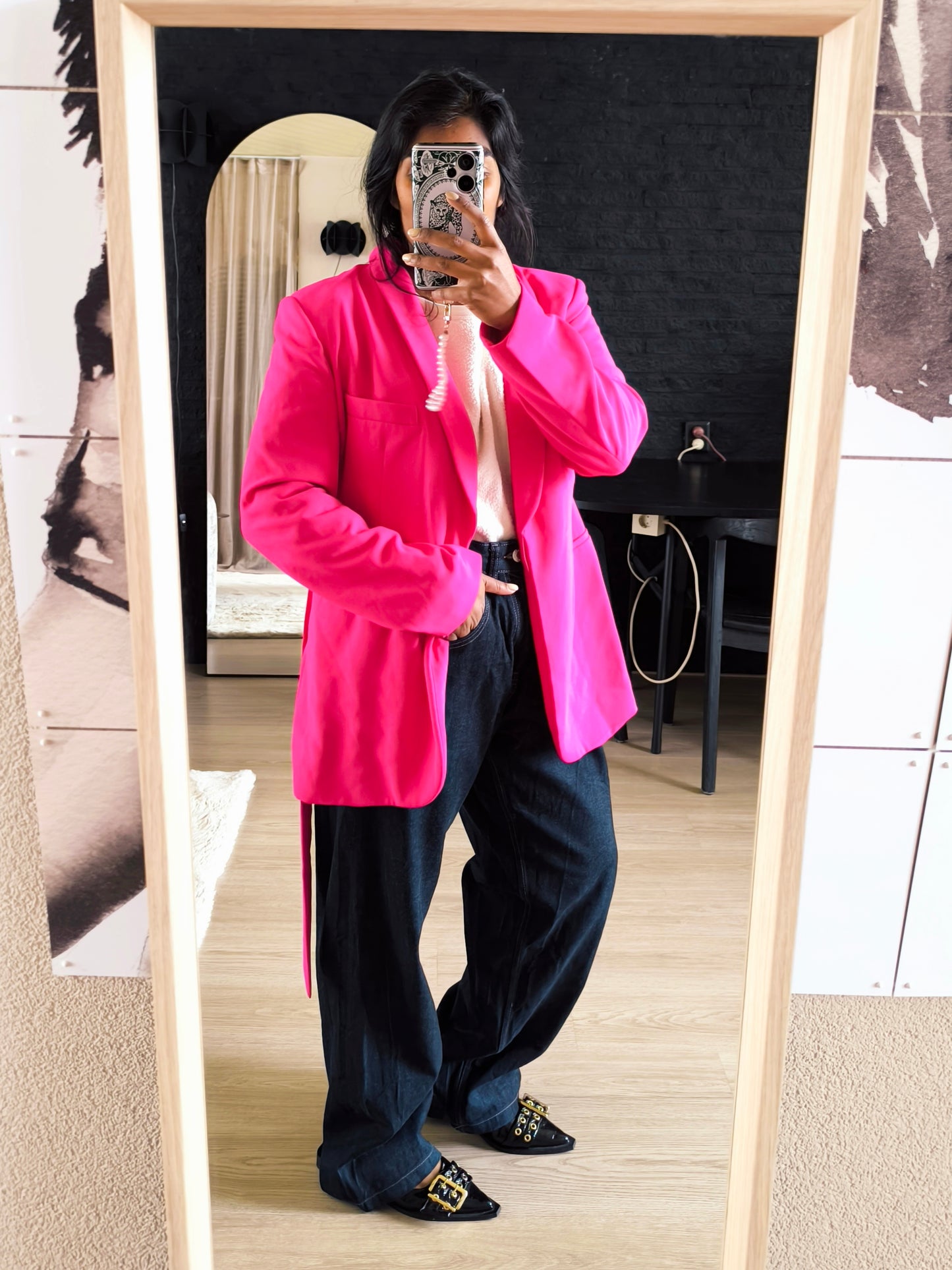 Zara belted blazer fuchsia