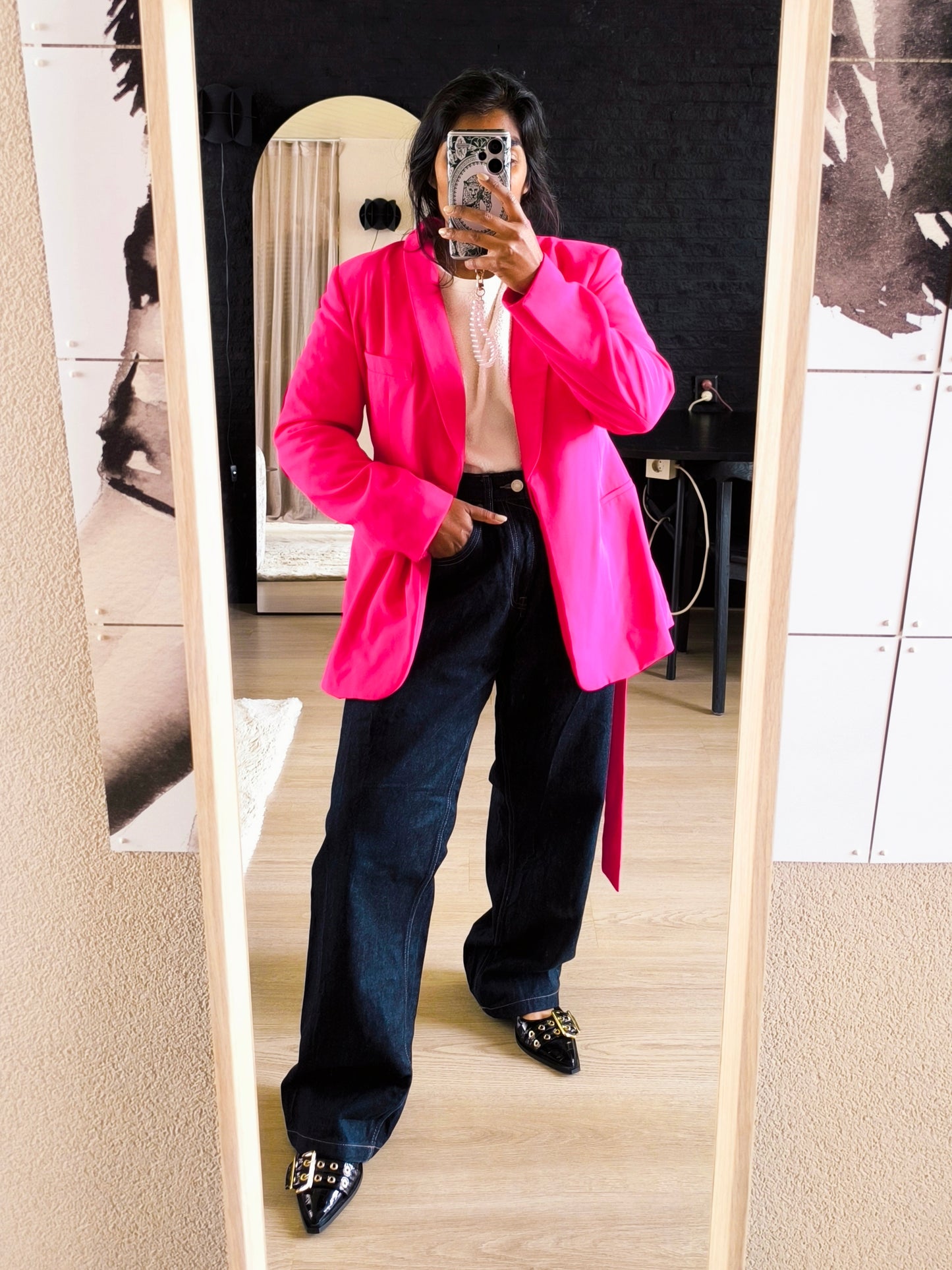 Zara belted blazer fuchsia
