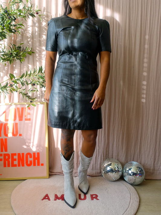 Ibana short sleeve leather dress black