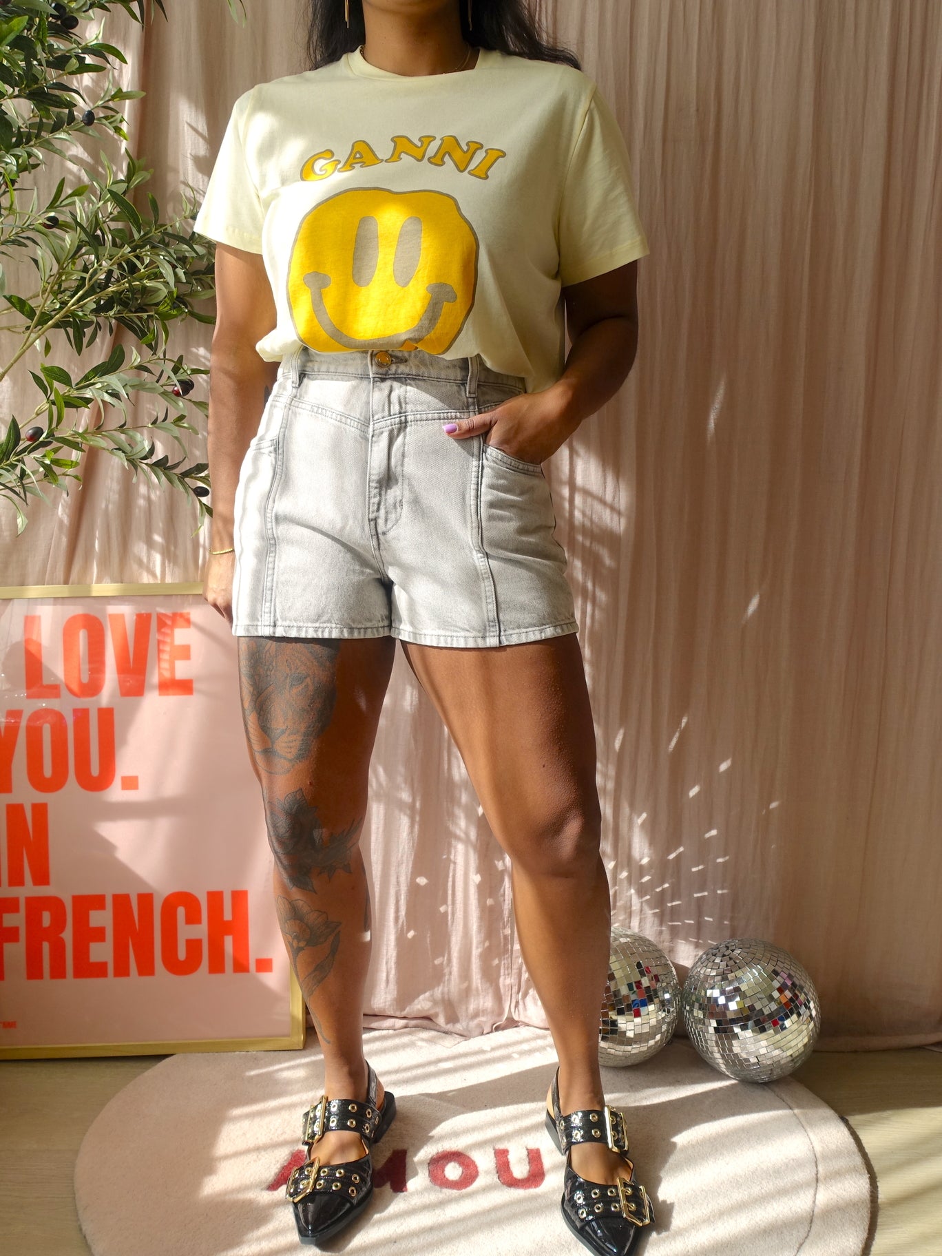 Iro Paris high waist denim shorts brion light grey