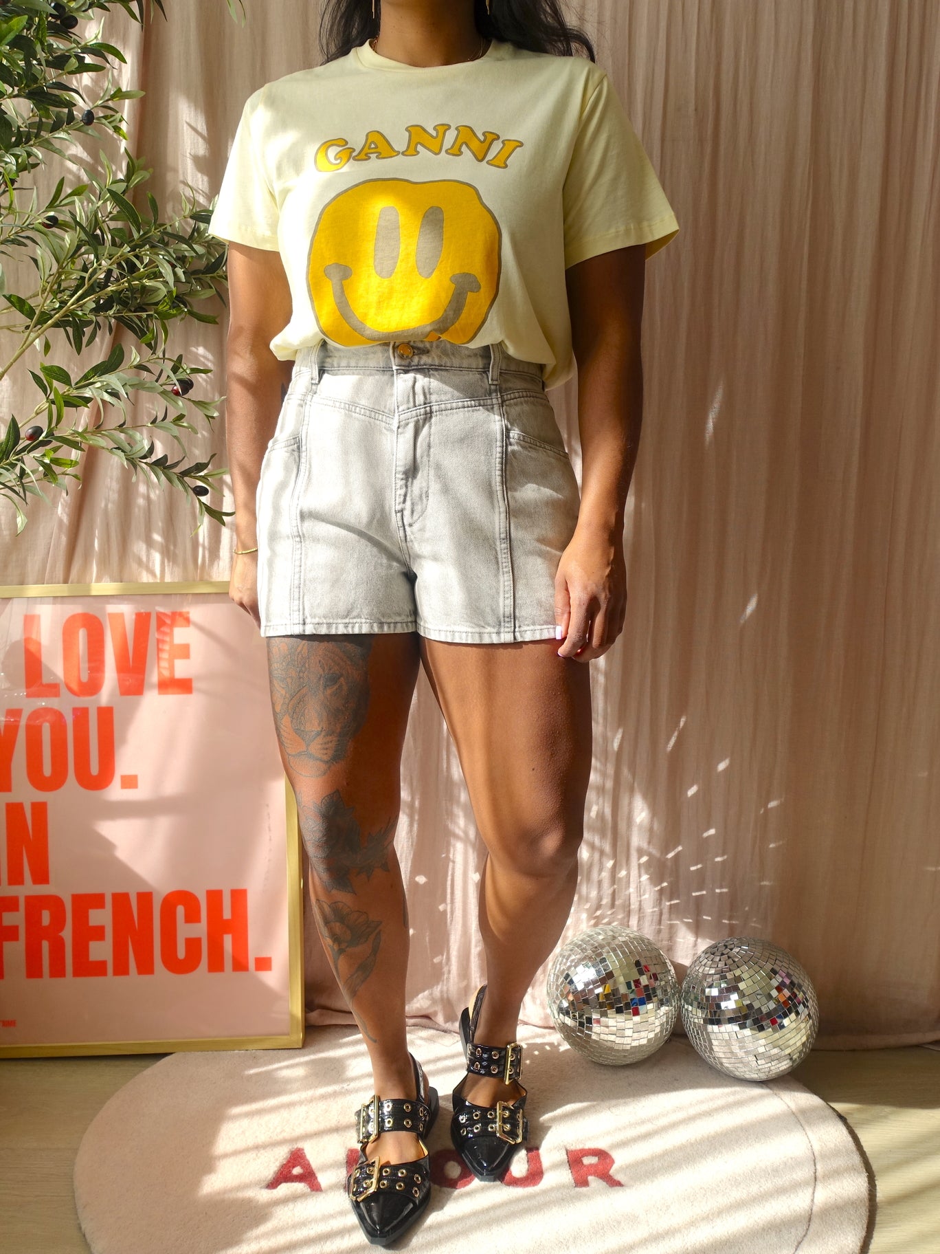 Iro Paris high waist denim shorts brion light grey