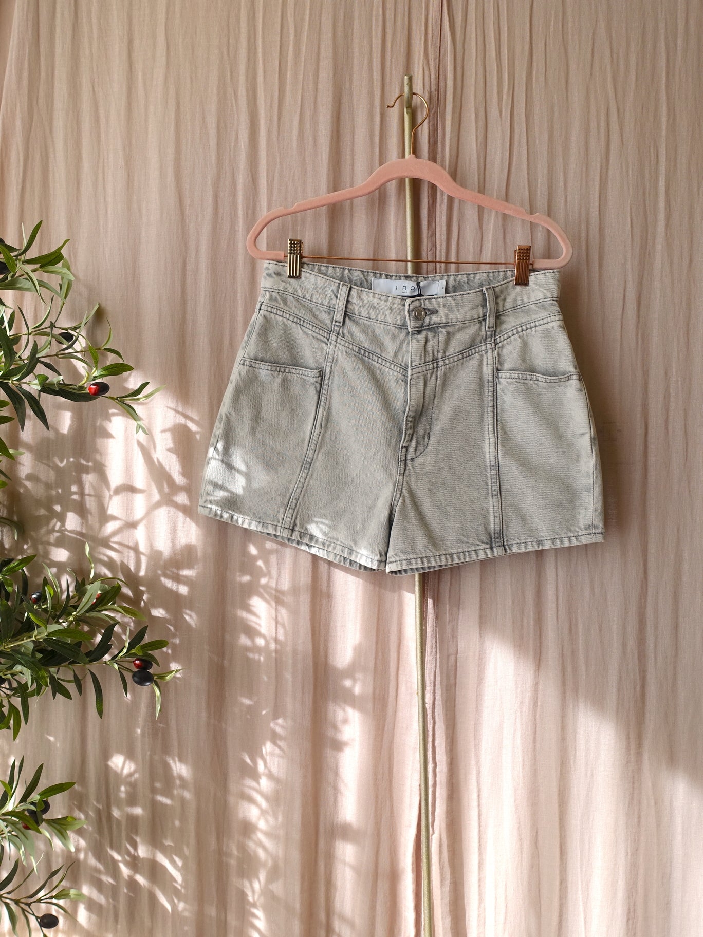 Iro Paris high waist denim shorts brion light grey