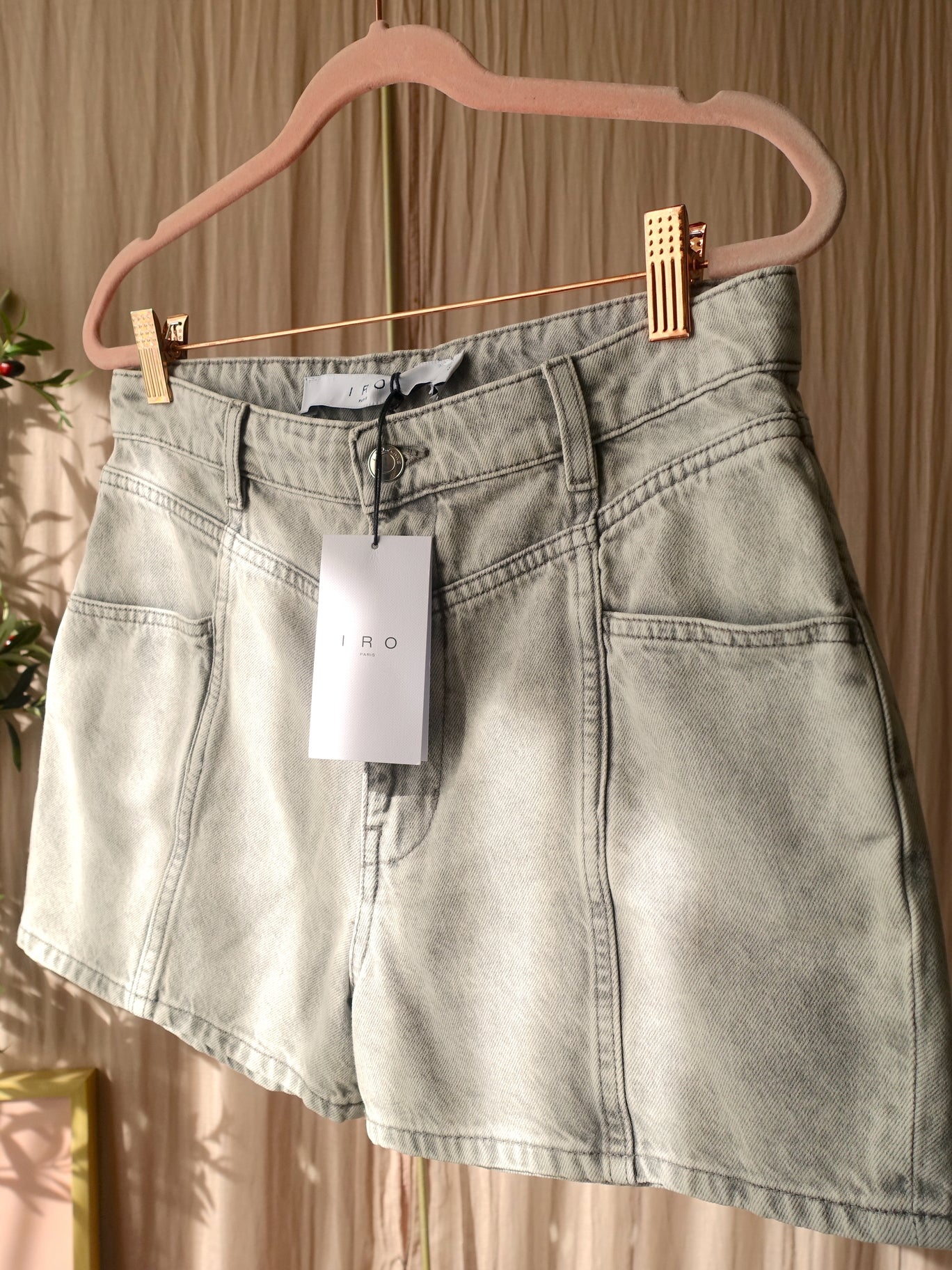 Iro Paris high waist denim shorts brion light grey