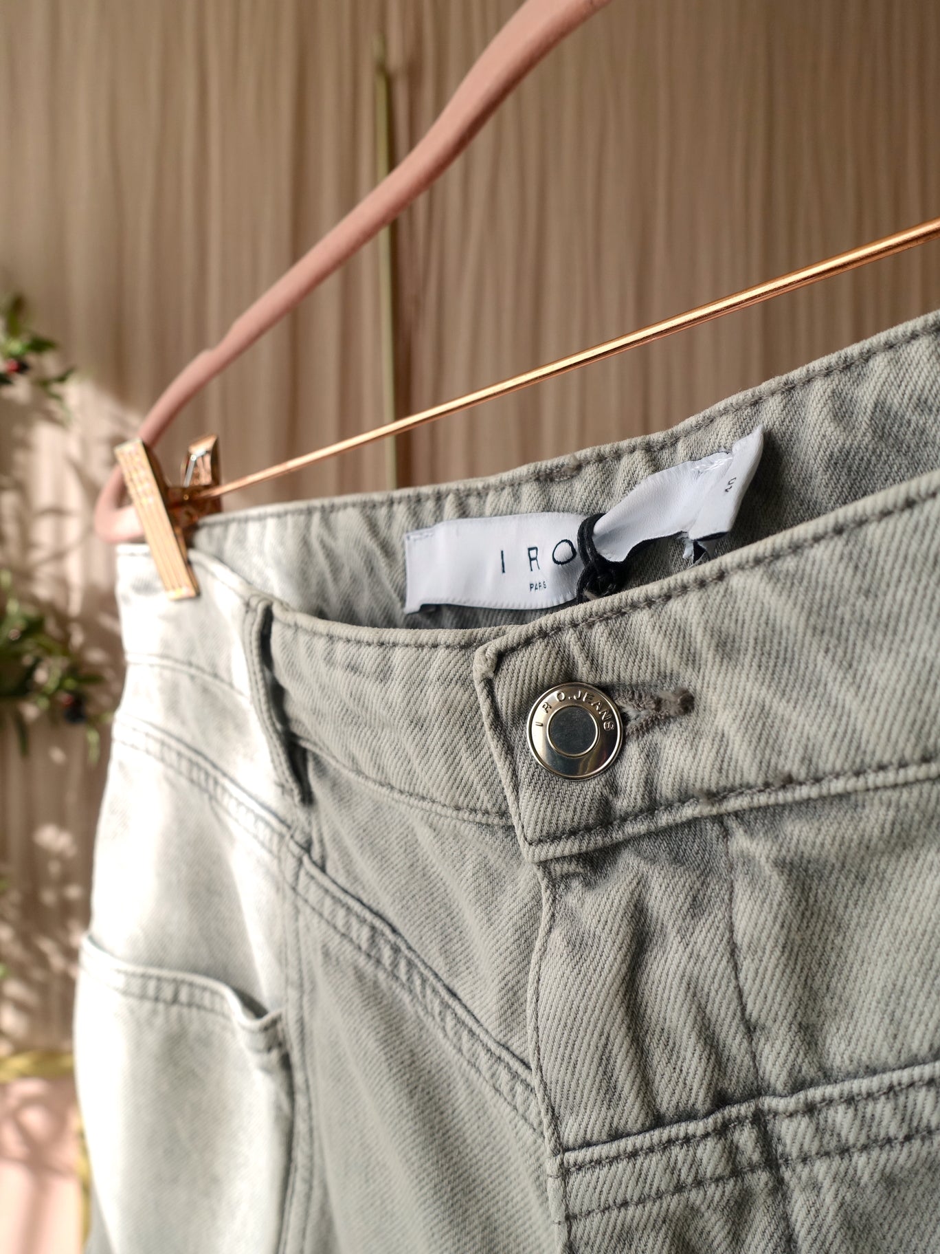 Iro Paris high waist denim shorts brion light grey