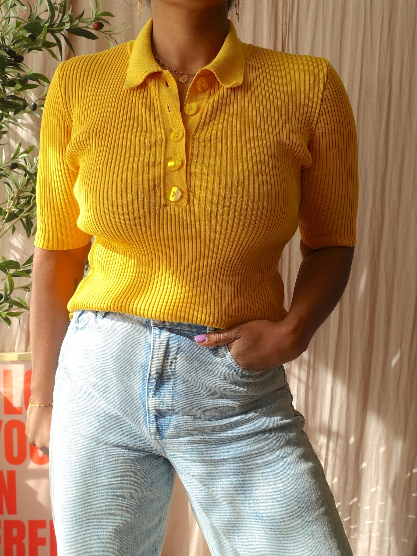 Ivy & Oak rib poloshirt sunshine yellow