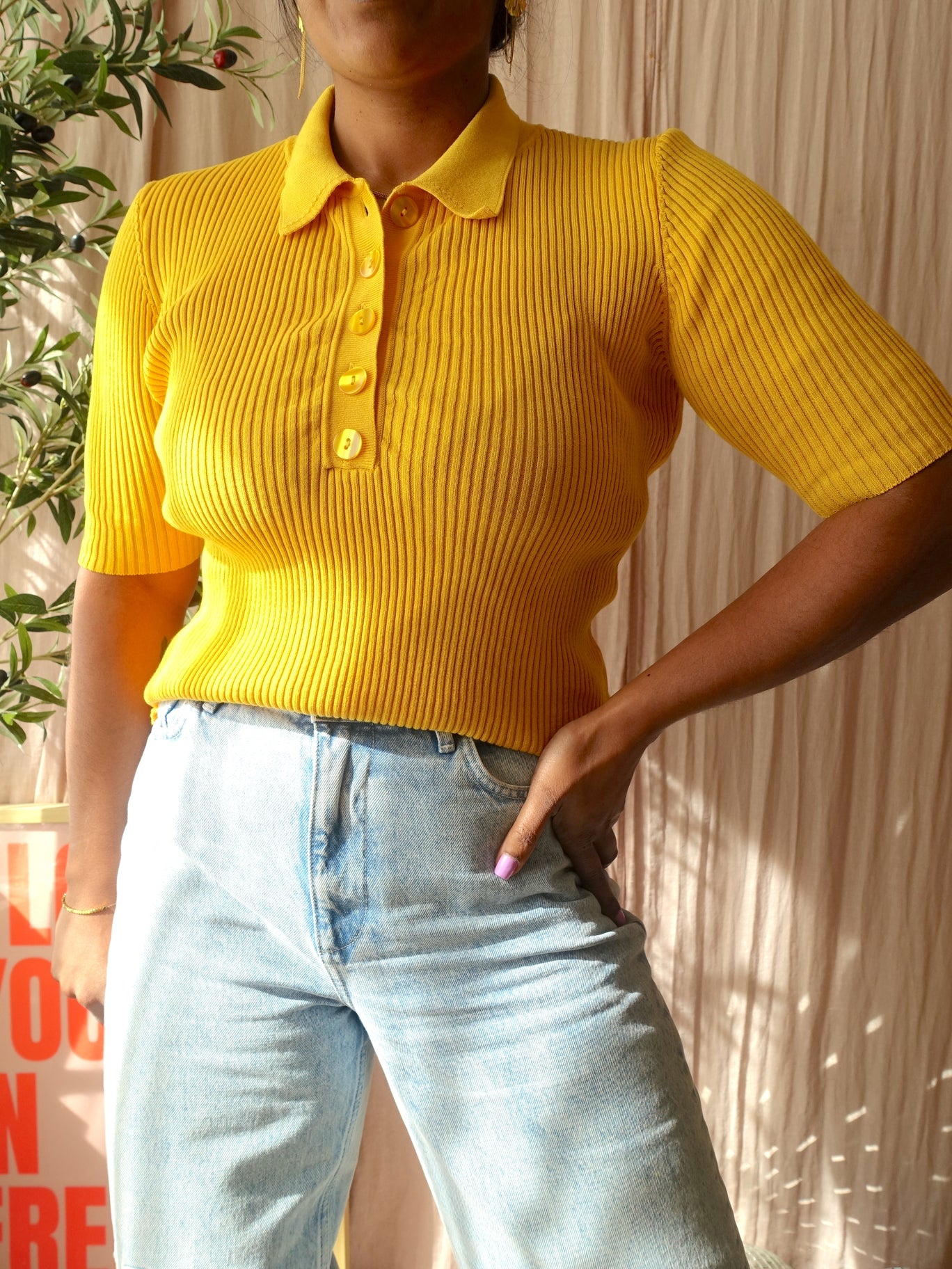 Ivy & Oak rib poloshirt sunshine yellow