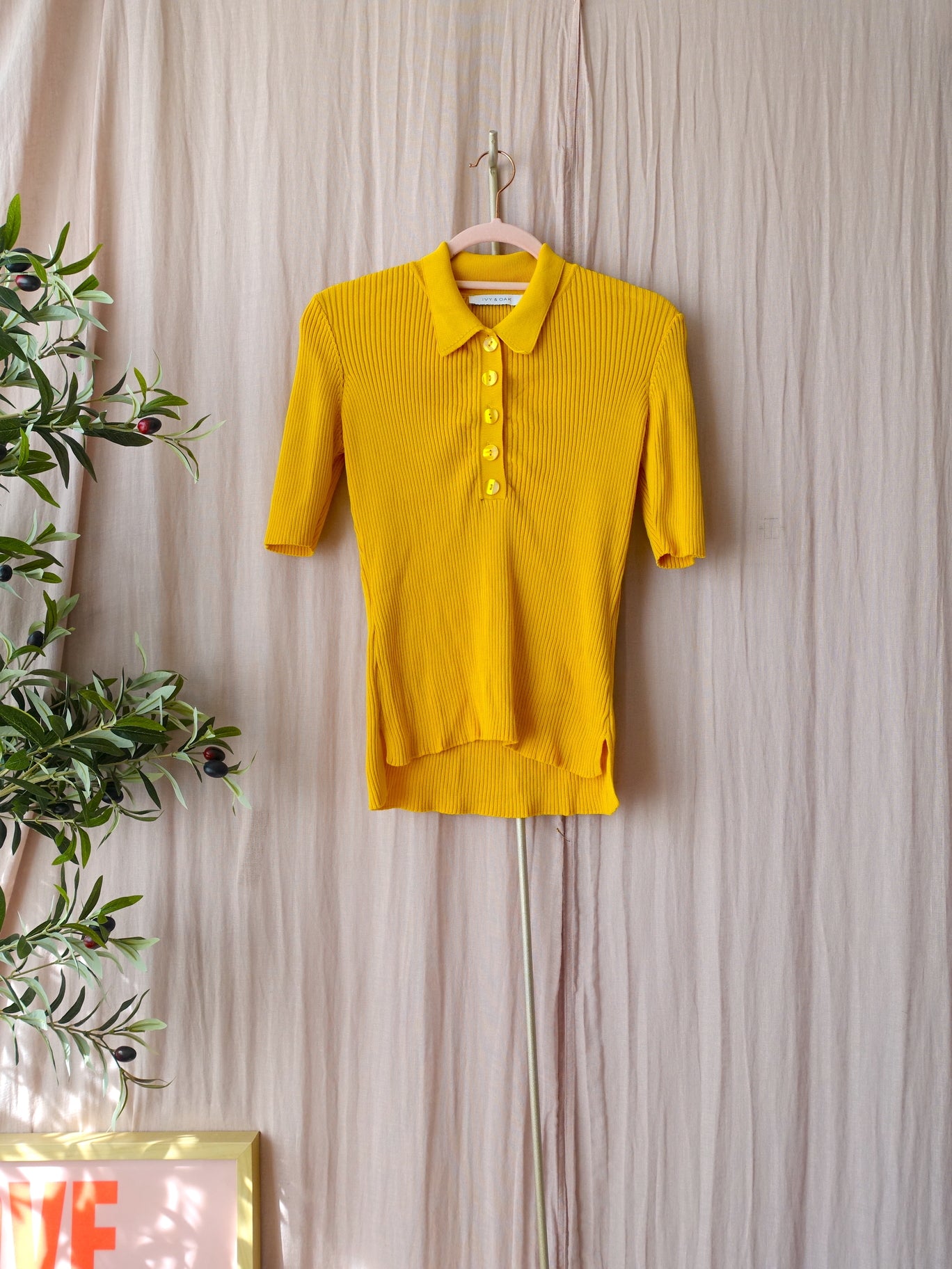 Ivy & Oak rib poloshirt sunshine yellow