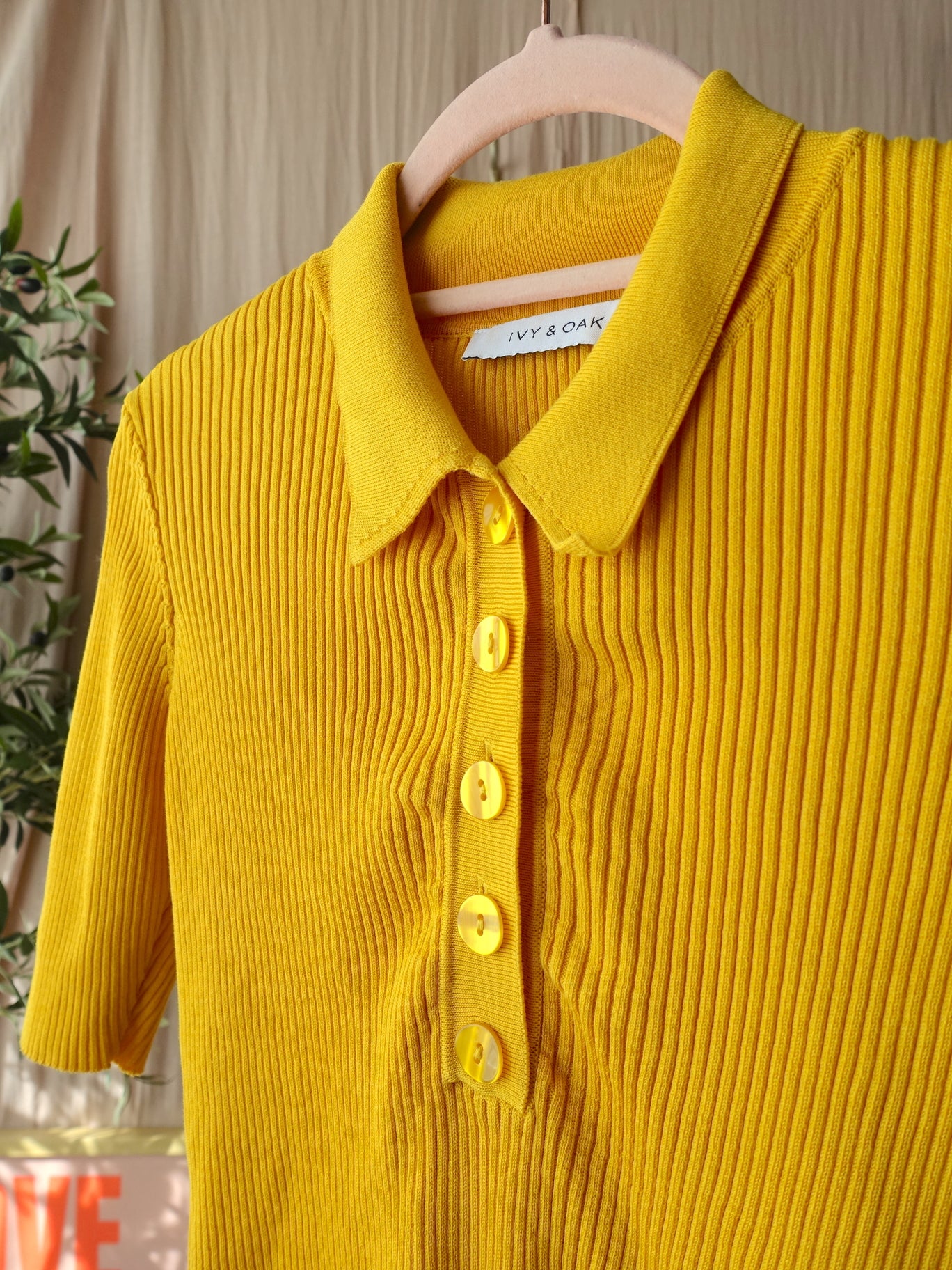 Ivy & Oak rib poloshirt sunshine yellow