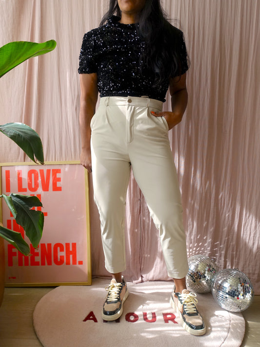 Jane Lushka travelstof cropped pants creme